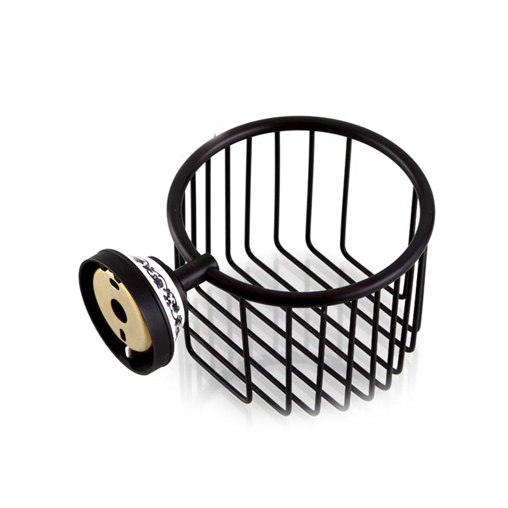Vintage Wall Mount Roll Toilet Paper Holder - Black Wire Basket Bathroom Tissue Caddy with Soap Storage | Shower Organizer & Cosmetic Holder for Toilet, Bath, and Vanity Organization