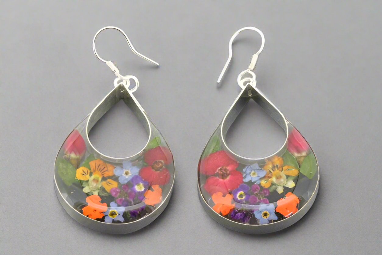 Handmade Resin Flower Earrings - Large Teardrop Cutout Design for Women | Perfect for Weddings, Parties & Boho Fashion