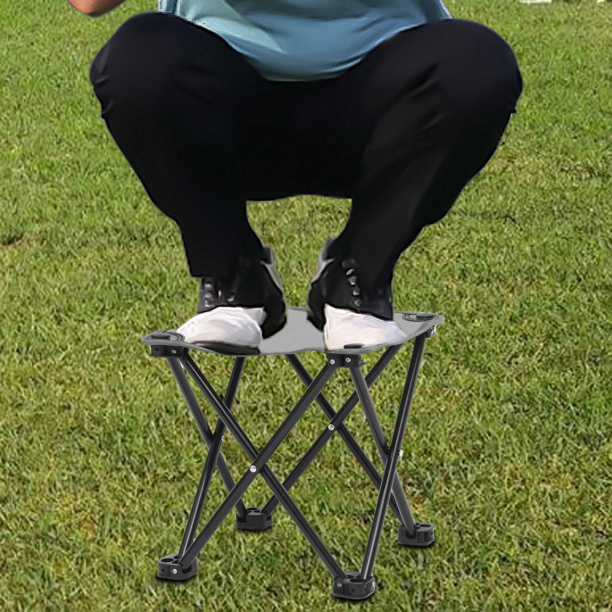 Wind Tour Portable Folding Camping Stool - Lightweight Outdoor Chair for Camping, Fishing, Hiking, Gardening & Beach - Compact Design with Carry Bag (Grey) - Perfect for Backpacking, Picnics, Tailgating and Outdoor Adventures