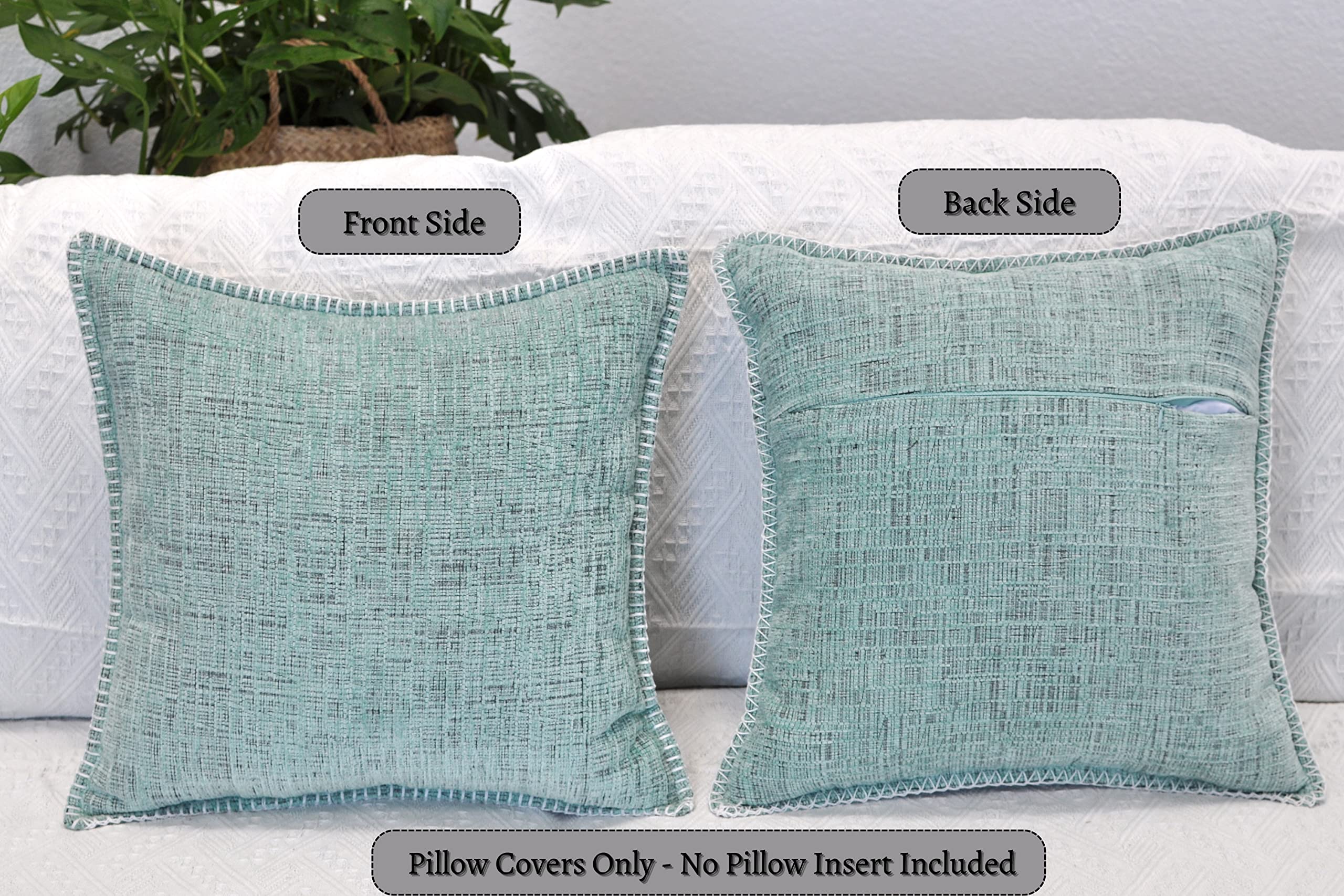 18x18 Inch Mint Green Chenille Pillow Covers Set of 2 - Soft Textured Decorative Square Cushion Covers for Sofa, Couch & Living Room Decor | Cozy Home Accessories for Modern Farmhouse, Apartment & Bedroom Styling