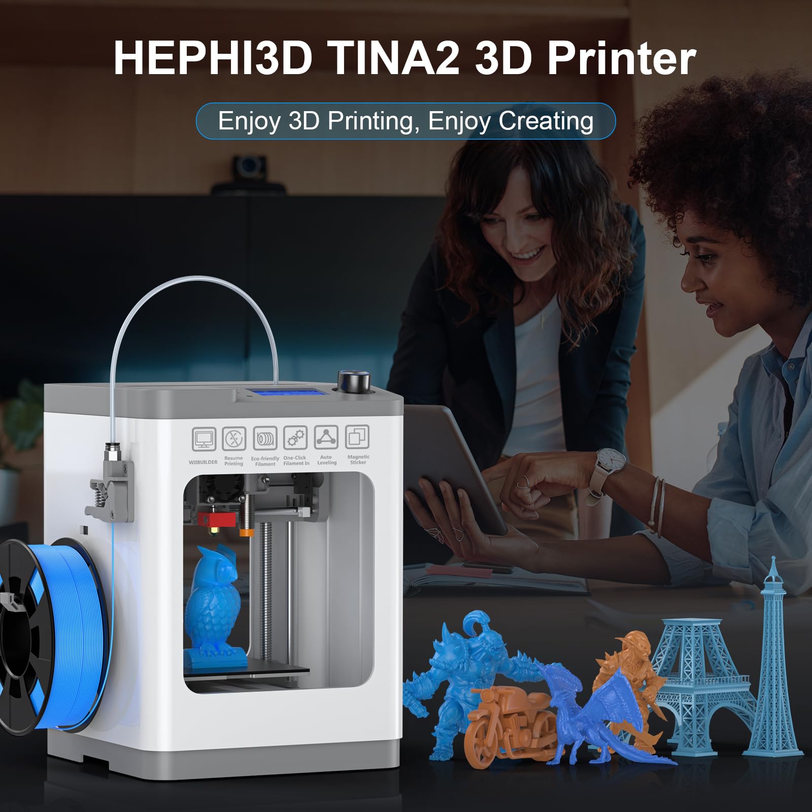 TINA2 Mini 3D Printer | Fully Assembled FDM 3D Printer with Auto Leveling for Beginners & Kids | Open Source Design with Resume Printing & Magnetic Build Plate | Perfect for Home, School & DIY Projects