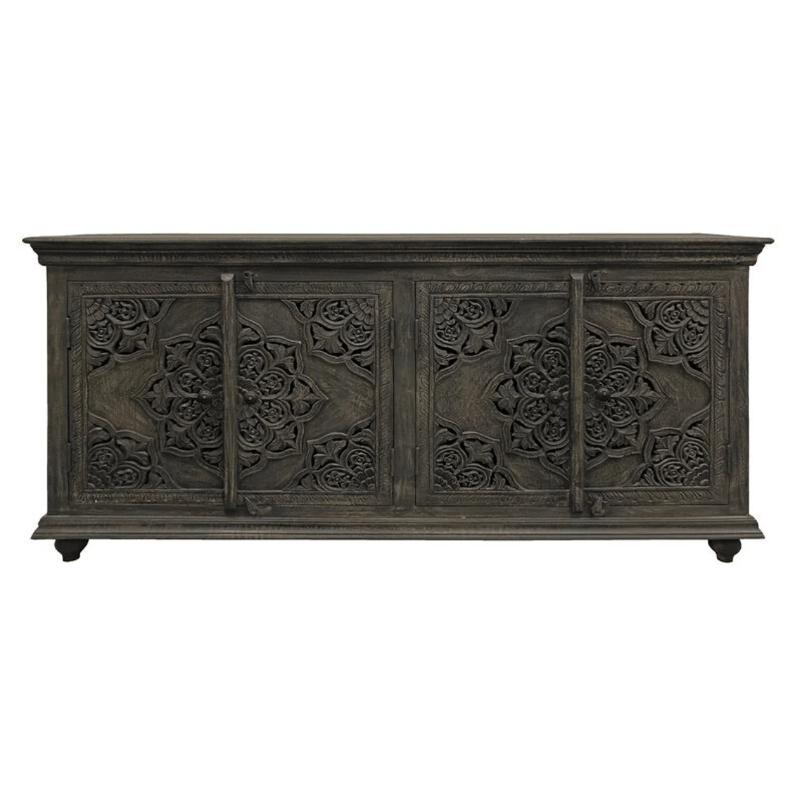 Hand Carved Gray Sideboard - Vintage Indian Antique Furniture for Dining Room & Living Room Storage