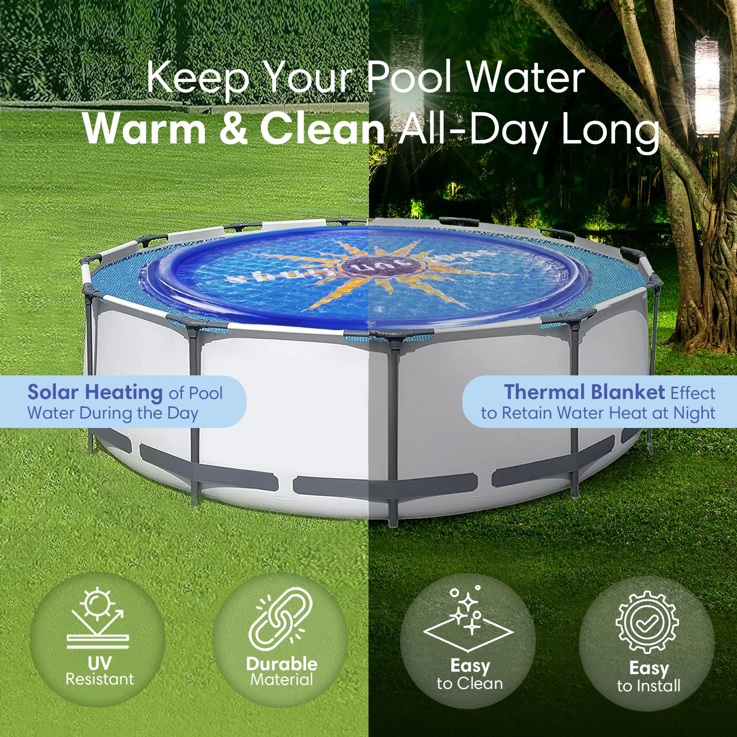 Solar Pool Heater - 6 Pack Blue Solar Sun Rings for Above Ground & Inground Swimming Pools | Portable Spa Heating Accessory | Energy Efficient Circular Solar Cover | Perfect for Backyard, Hot Tubs & Outdoor Water Heating