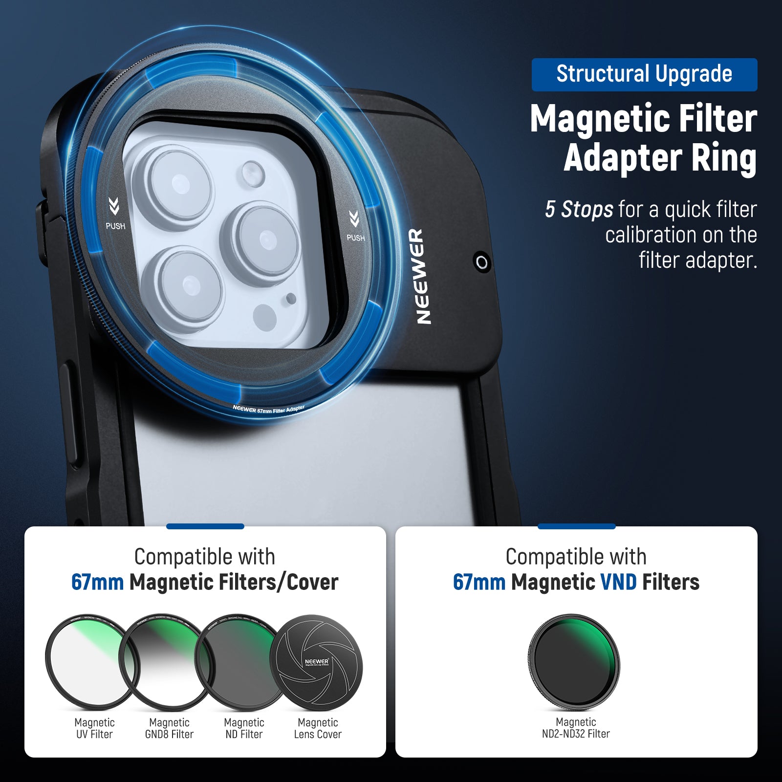 NEEWER NW Series S 67mm Magnetic Lens Filter Kit for Smartphone Camera Cage - Compatible with PA023/PA024 - Perfect for Vlogging, Photography & Mobile Filmmaking