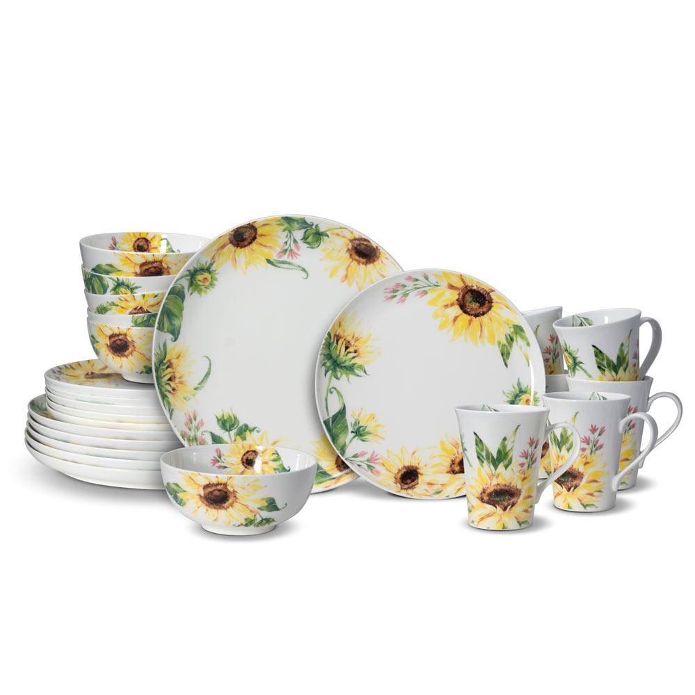 24-Piece Sunflower Dinnerware Set for 6 - Modern Floral Tableware for Family Dinners, Parties & Everyday Use
