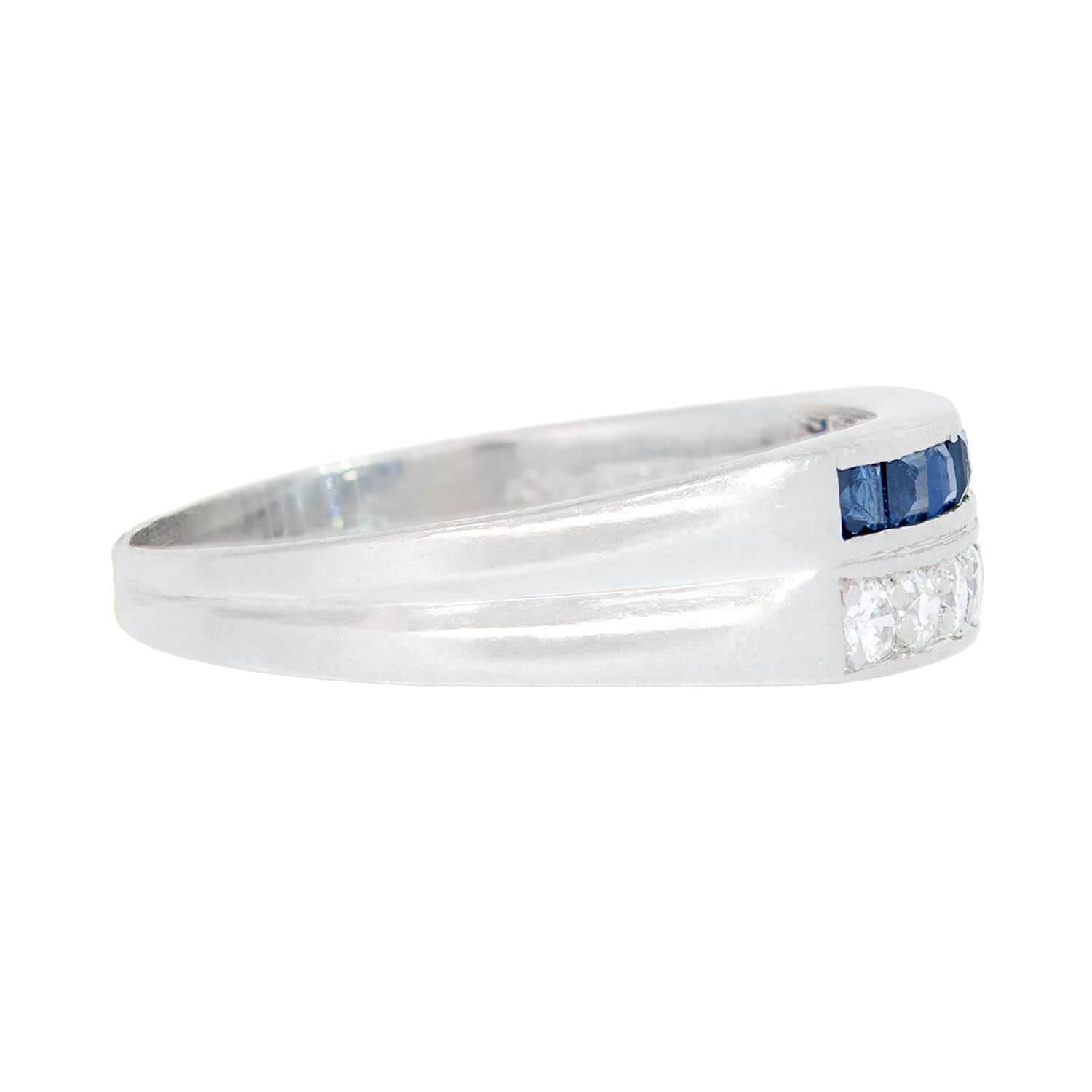 Art Deco Platinum Sapphire and Diamond Wedding Band – Vintage Engagement Ring for Women, 1920s Inspired Jewelry Gift for Brides, Anniversaries & Special Occasions