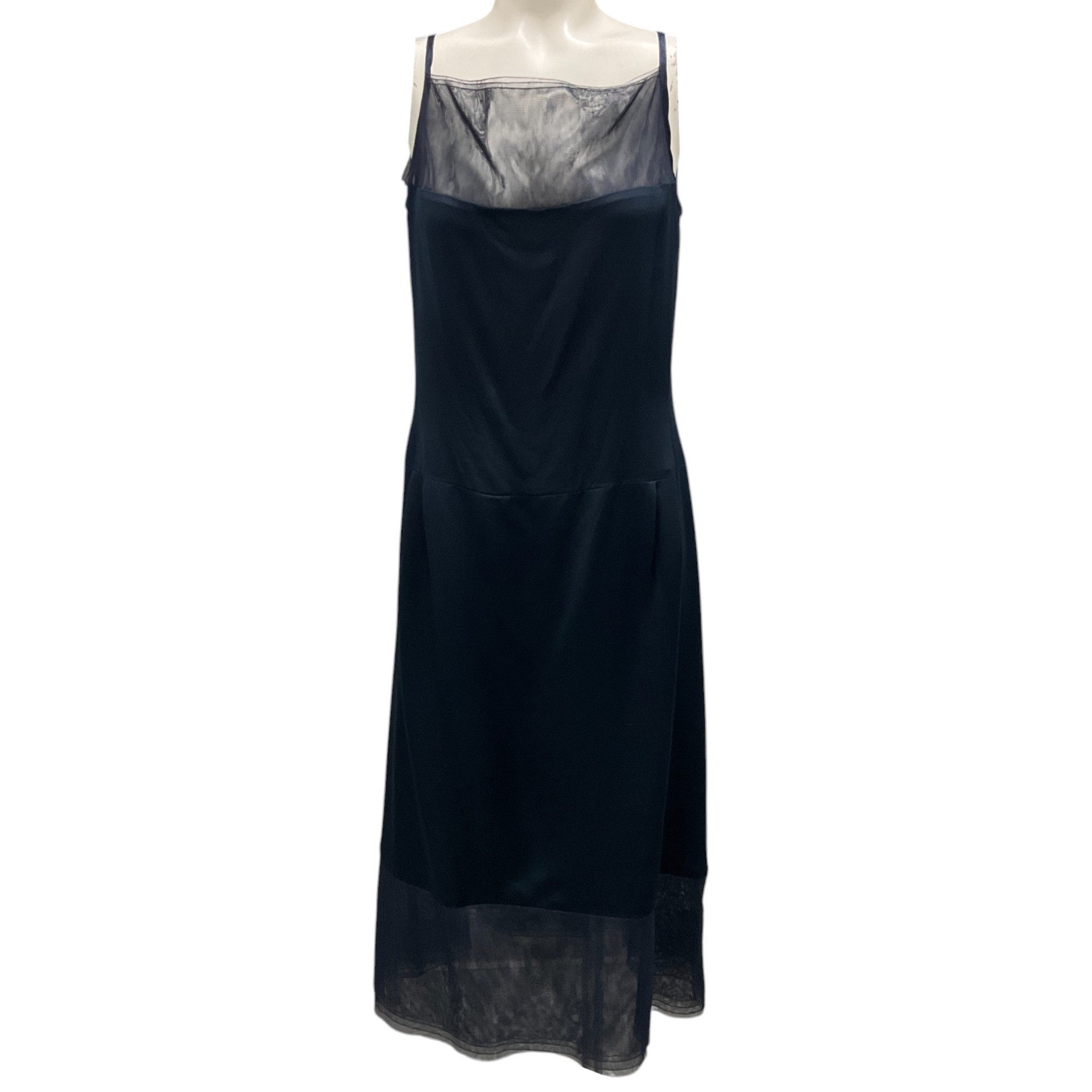 Vintage Chanel 1999 Navy Blue Silk Robe & Dress Set with Tulle Trim - Luxury Two-Piece Outfit for Evening Parties & Special Occasions