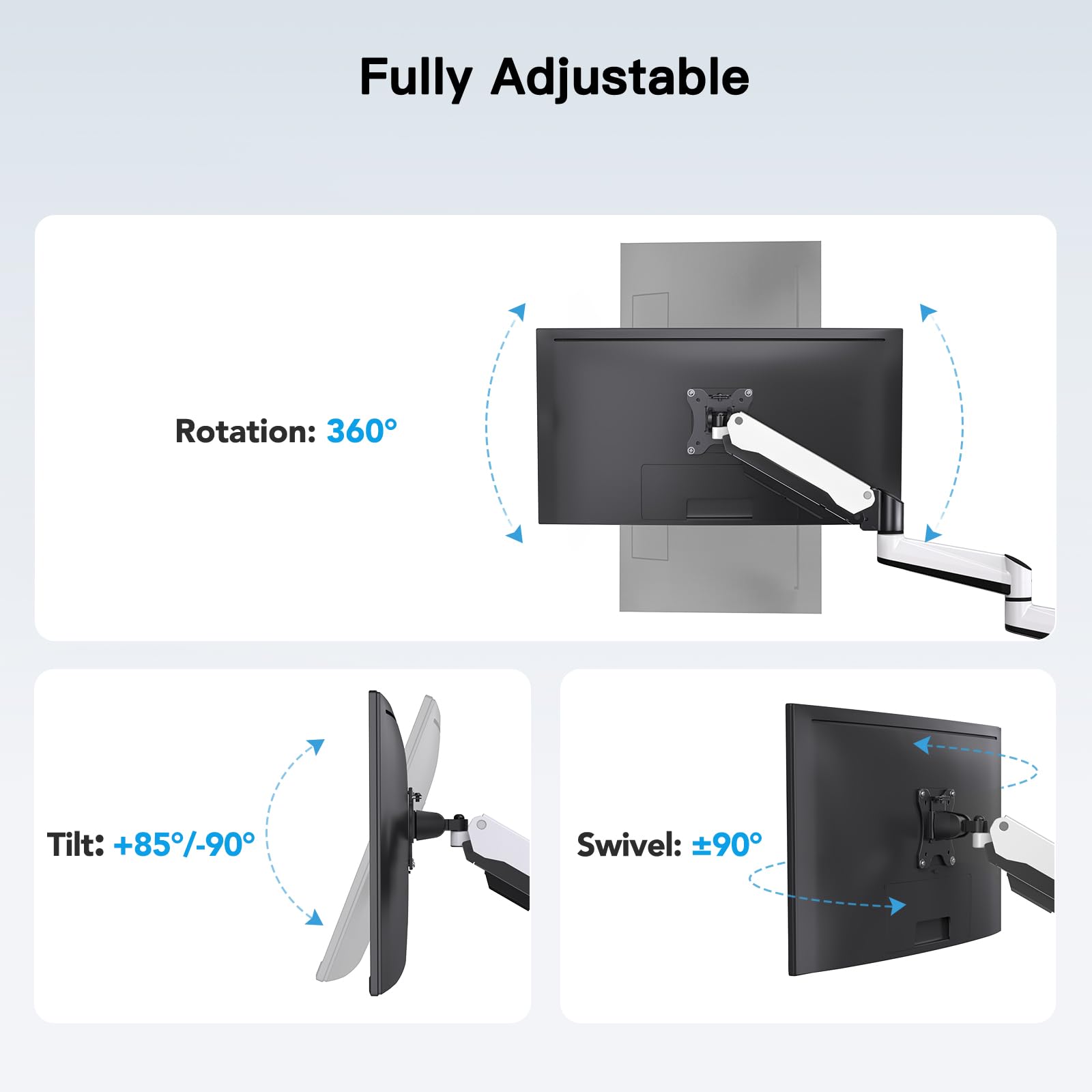 HUANUO Triple Monitor Stand - Adjustable Full Motion Gas Spring Mount for 3 Monitors 17-32 inches, Heavy Duty Clamp & Grommet Kit - Perfect for Gaming, Office Work & Multi-Tasking Setup