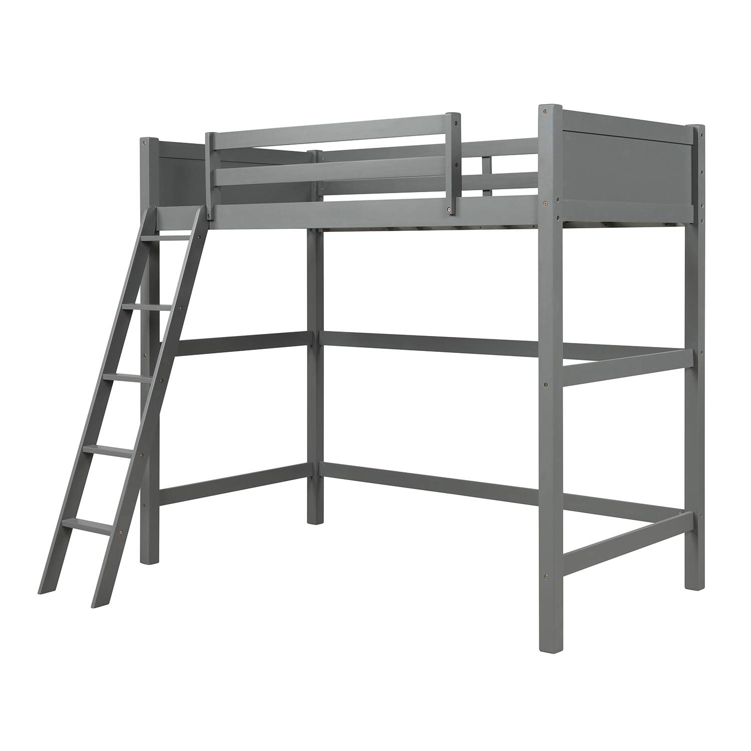 Merax Twin Loft Bed with Ladder & Guardrail - Sturdy Wood Frame for Kids & Teens - Space-Saving Gray Twin Size Loft Bed - Perfect for Small Bedrooms, Dorms & Guest Rooms