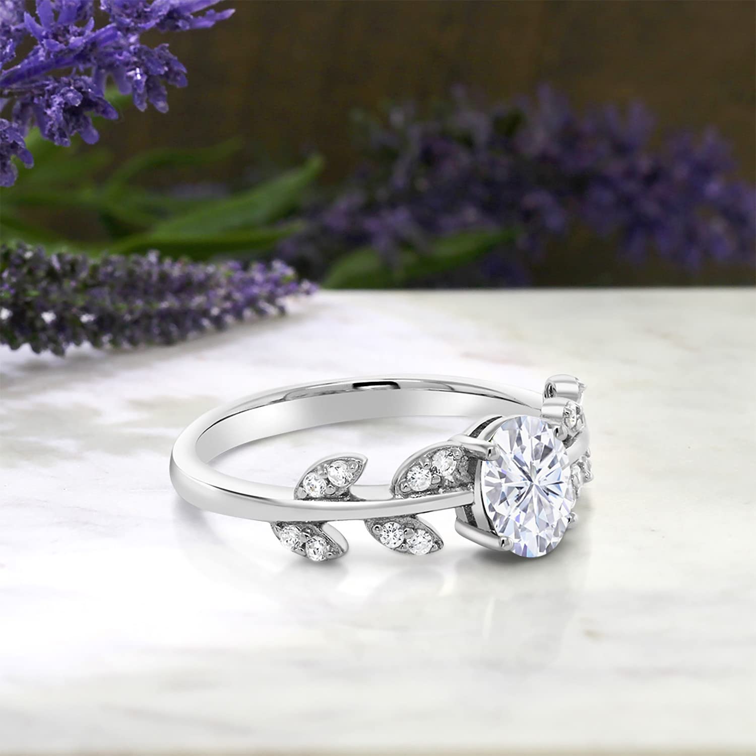 Gem Stone King Twisted Olive Branch Leaf Vine Band Wedding Ring for Women - 925 Sterling Silver 7x5mm Oval Birthstone Ring | Size 5-9 | Fine Jewelry Gifts for Mom, Wife, Anniversary, Engagement | Perfect for Weddings, Date Nights, Special Occasions