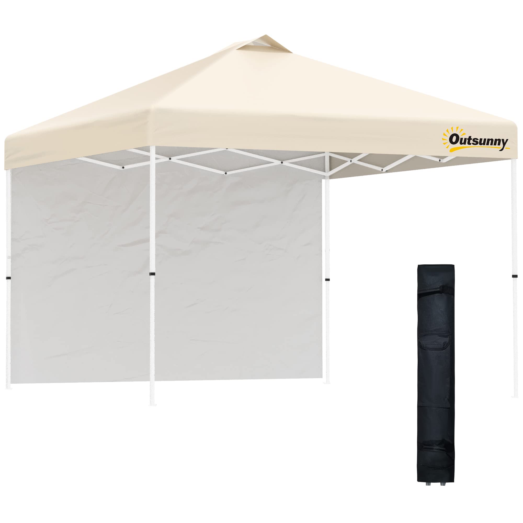 Outsunny 10x10 Feet Pop Up Canopy Tent with Removable Sidewall - Commercial Instant Sun Shelter for Outdoor Events, Parties, Camping & Beach - Includes Wheeled Carry Bag (Beige) | Perfect for Backyard BBQs, Farmers Markets & Tailgating