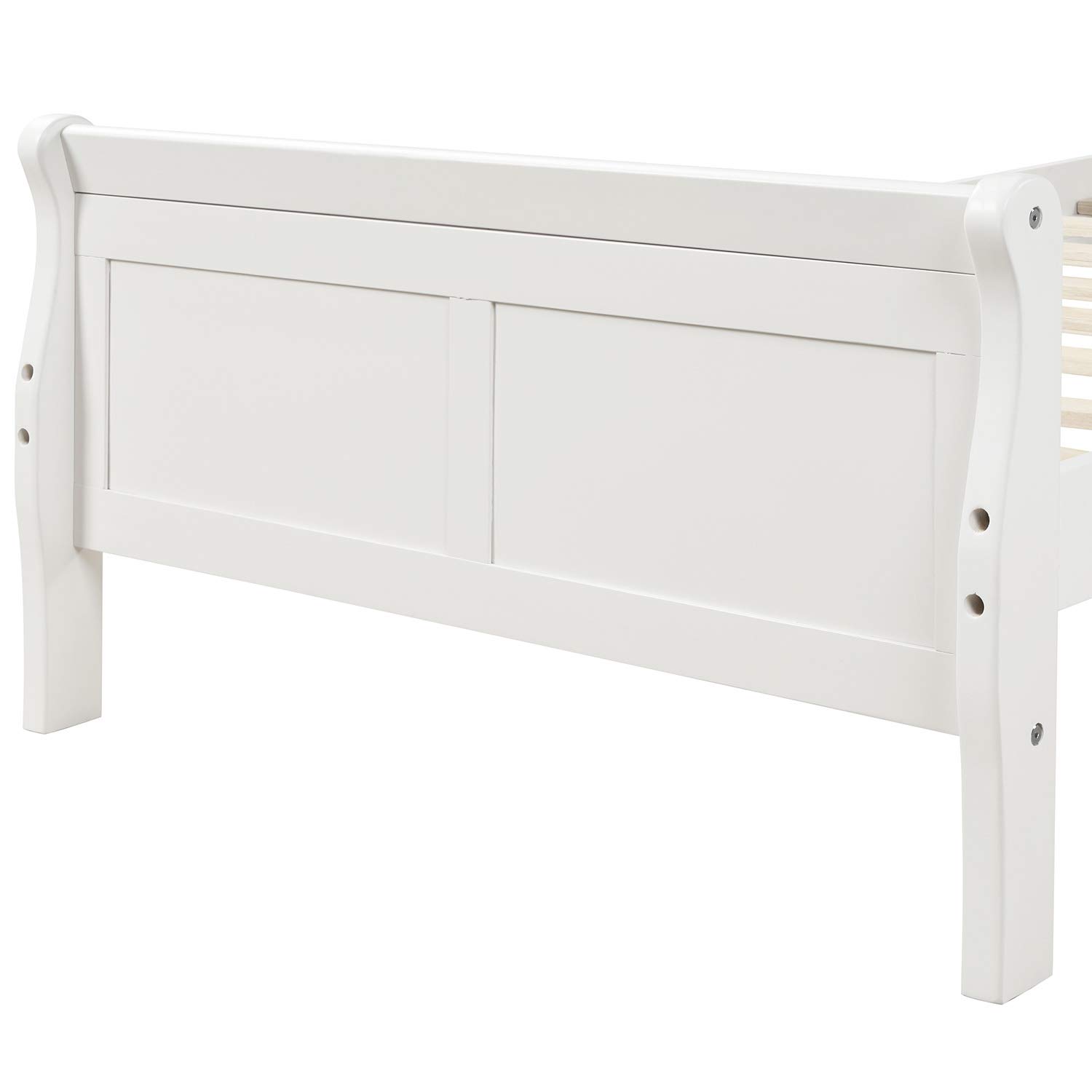 Quarte Twin Platform Bed - Solid Wood Bed Frame with Headboard & Footboard, Wood Slat Support for Kids, Teens & Adults (White + Wood) - Perfect for Bedrooms, Guest Rooms & Dormitories