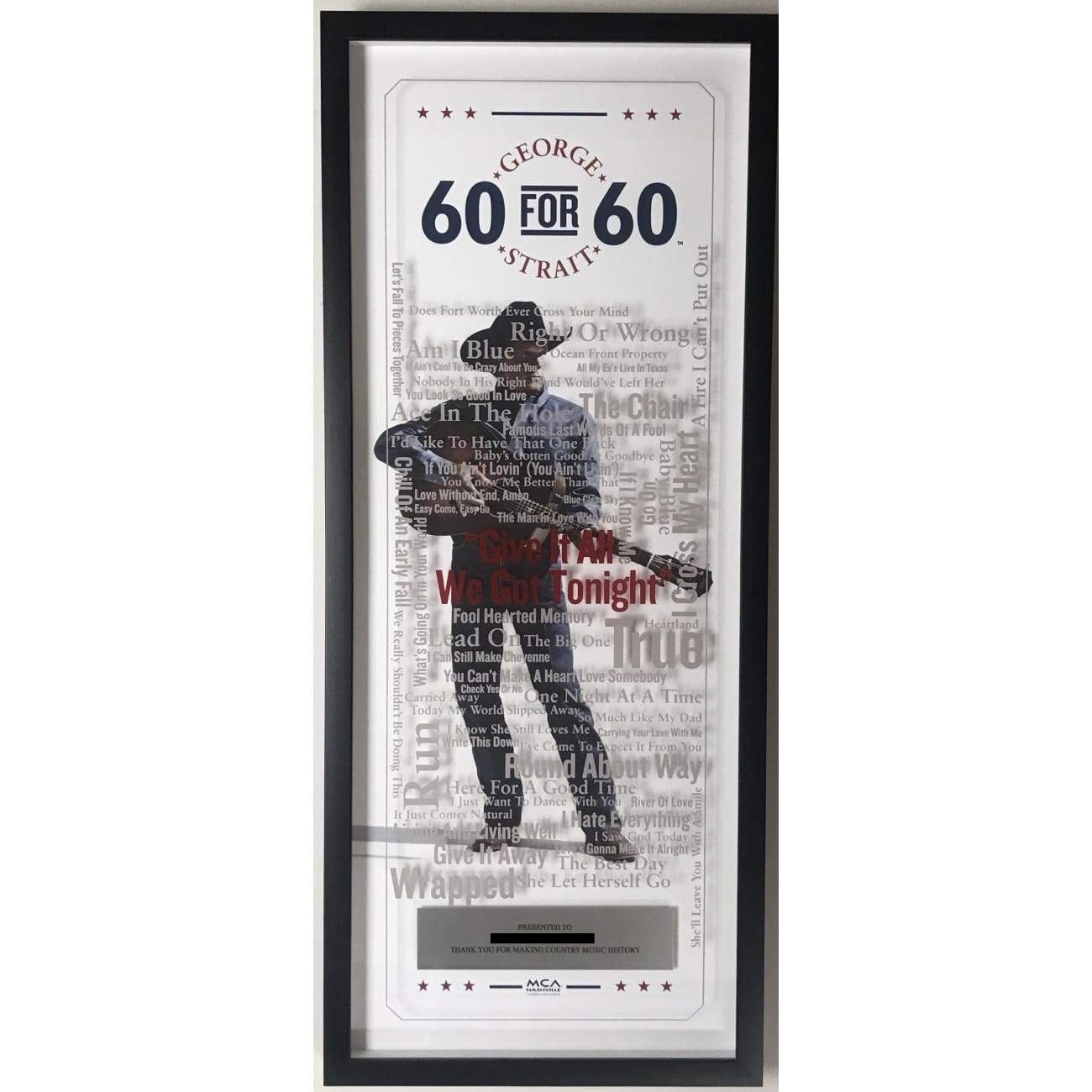 George Strait 60 For 60 MCA Label Award - Limited Edition Country Music Collector's Item for Fans & Gift Giving (Perfect for Home Decor, Man Cave, or Country Music Memorabilia Collection)