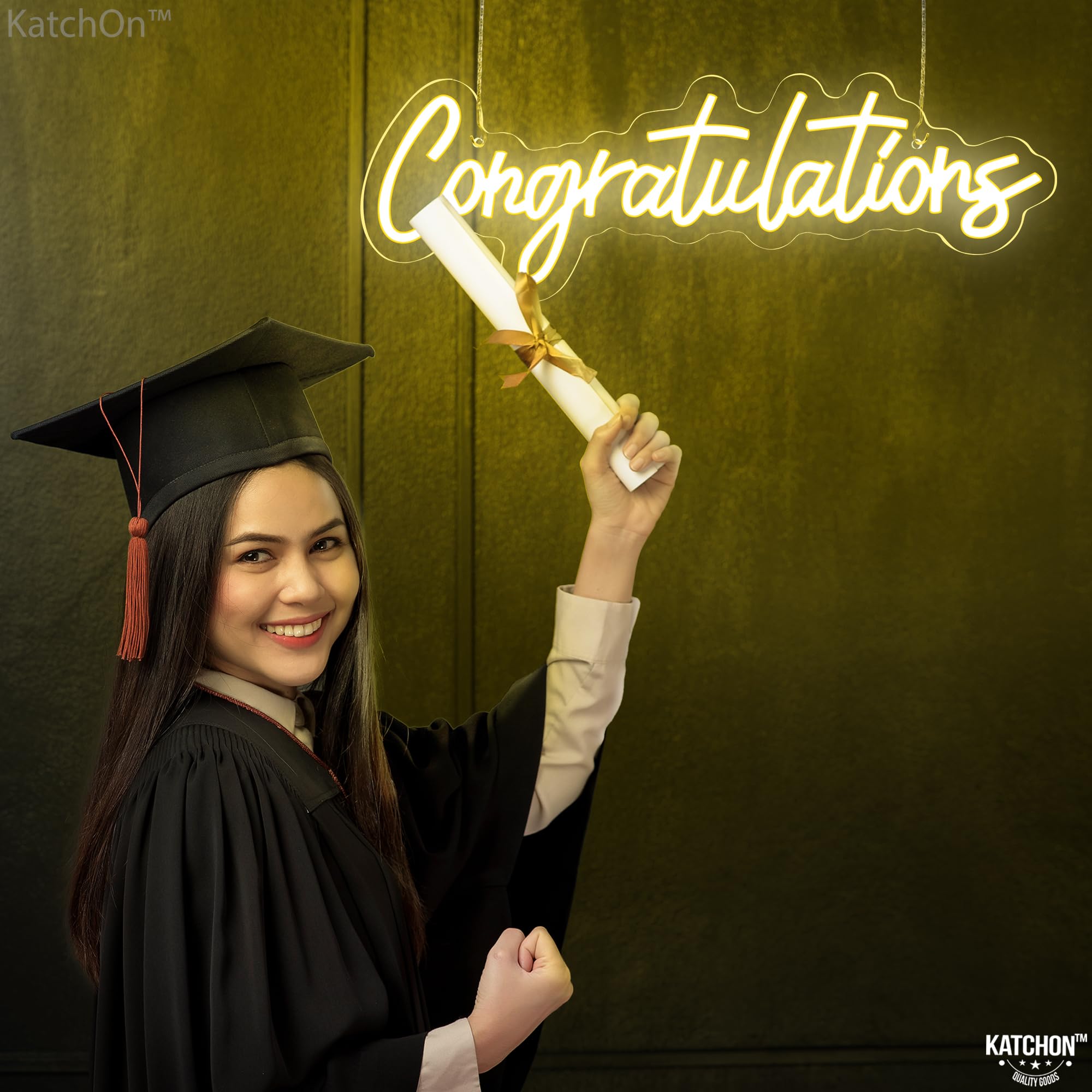 KatchOn Congratulations Neon Sign - 16.5 Inch USB Powered LED Light with On/Off Switch | Perfect for Graduation Decorations, Class of 2025 Backdrop, Party Decor & Photo Booth Props | Ideal for Graduation Parties, Birthday Celebrations & Home Decor
