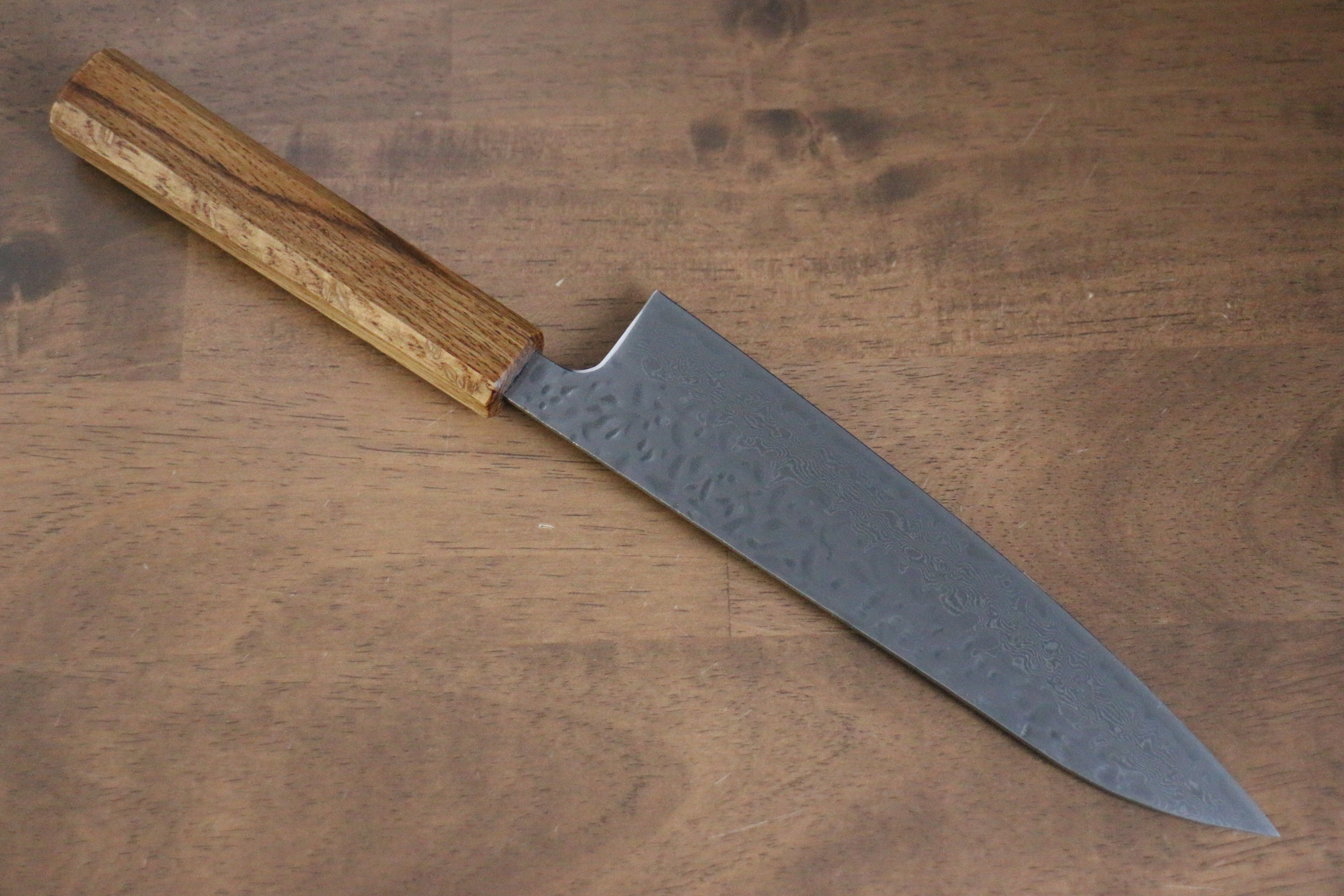 Premium AUS10 Damascus Gyuto Knife 180mm - Handcrafted Hammered Finish with Oak Handle - Perfect for Sushi, Meat Slicing & Professional Chef Use