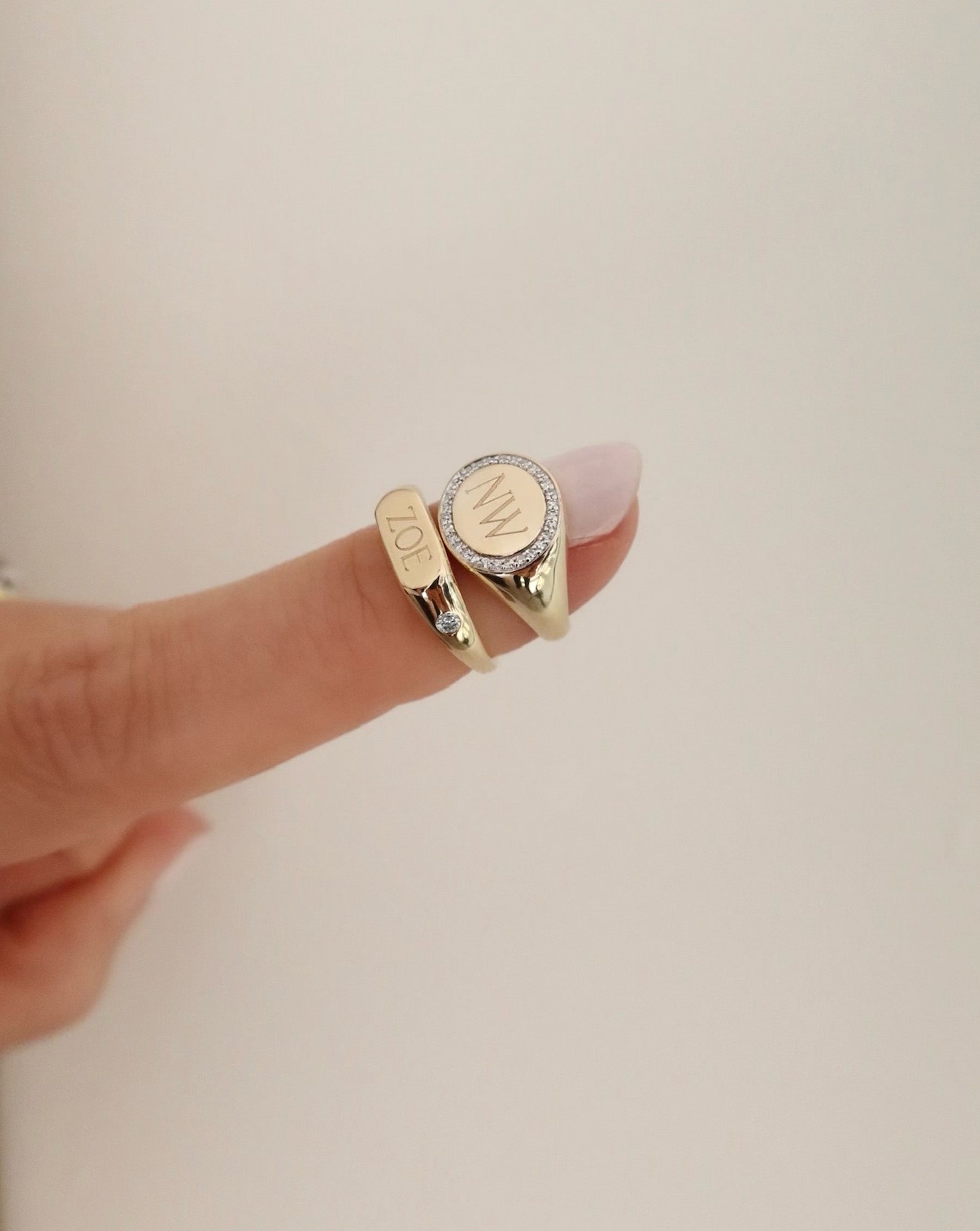 Duo Diamond Signet Ring for Women - Elegant 14K Gold Stackable Pinky Ring - Perfect for Engagements, Anniversaries & Everyday Wear