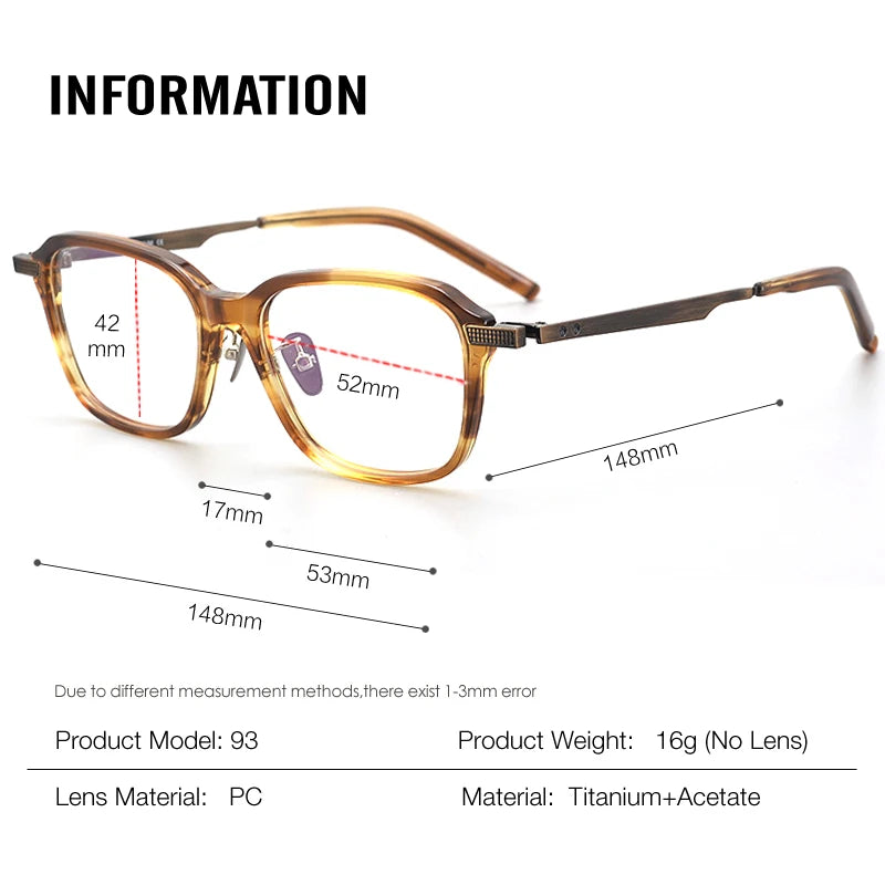 Unisex Full Rim Square Acetate Titanium Eyeglasses - Lightweight & Durable Frame for Men & Women - Perfect for Reading, Work & Everyday Use