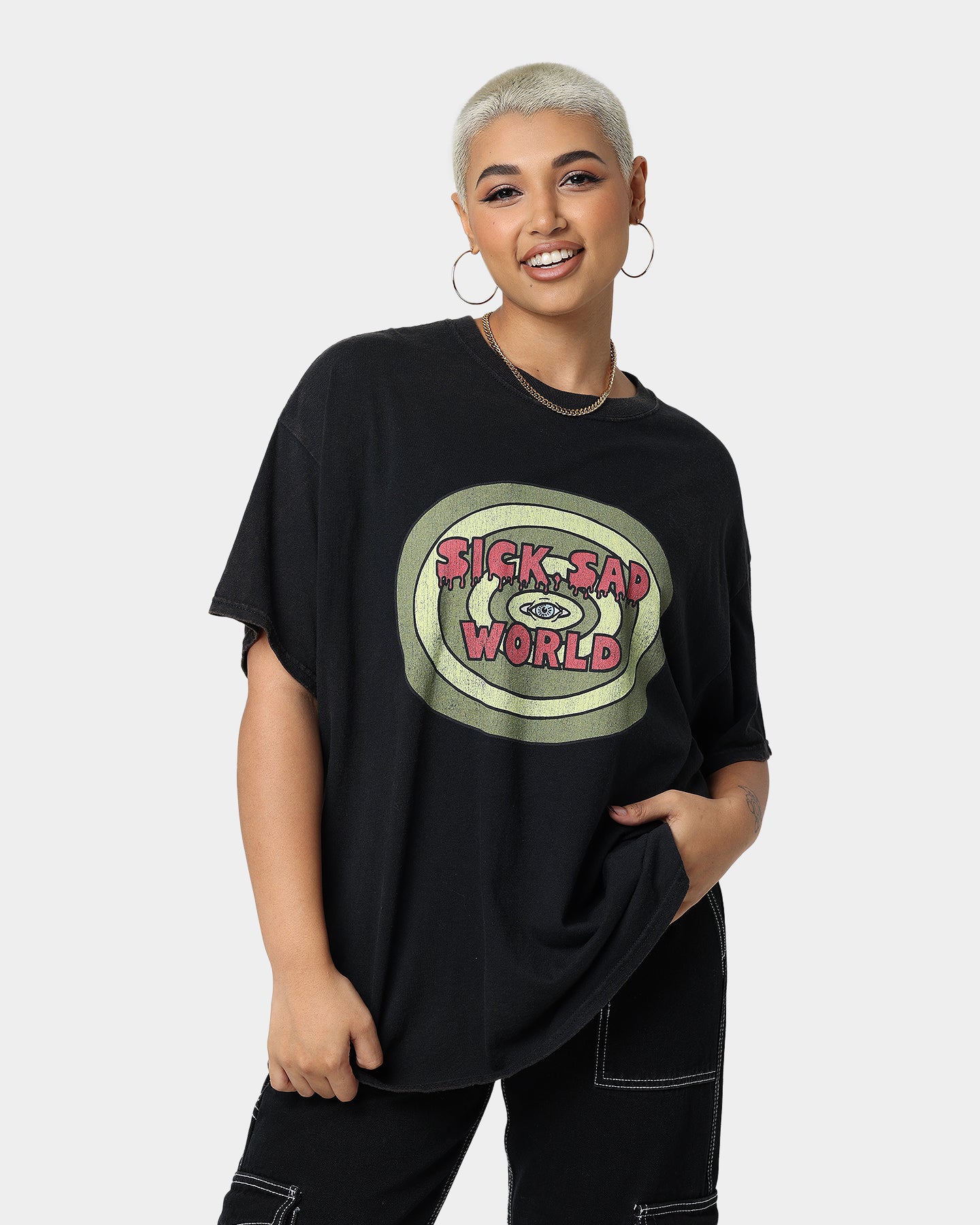 American Thrift X Daria Sick Sad World Vintage T-Shirt - Black Washed Cotton Tee for 90s Retro Fashion & Grunge Style Outfits