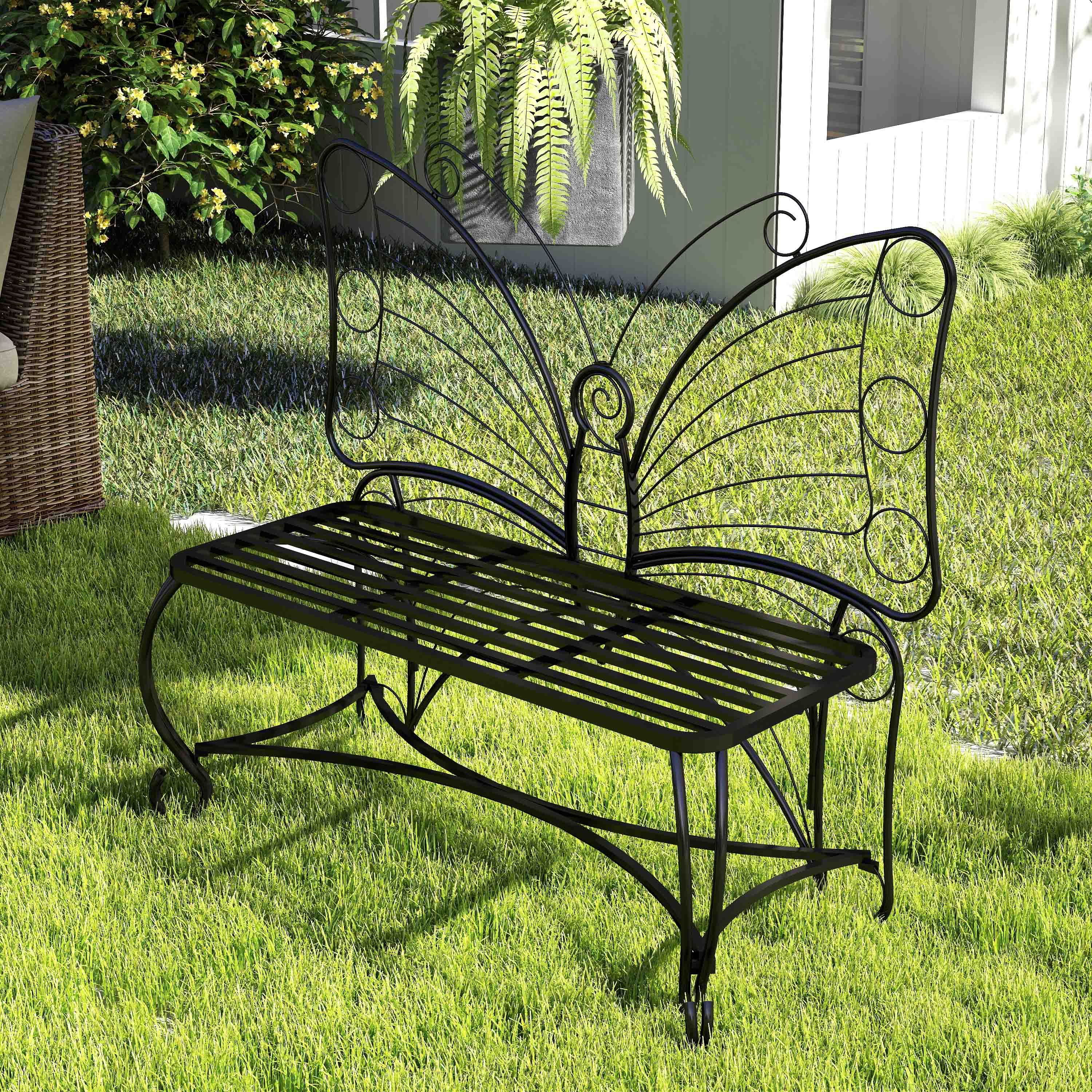 Elegant Butterfly Cast Metal Garden Bench - Durable Outdoor Patio Seat for Garden, Yard, Park & Entryway - Perfect for Relaxing, Decorating Outdoor Spaces & Enhancing Curb Appeal