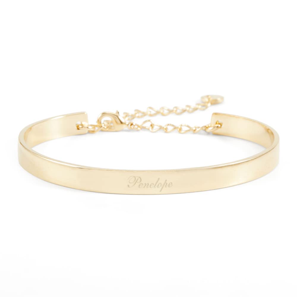 Personalized Engraved Cuff Bracelet for Women - Custom Name Gift for Mom, Wife, Daughter - Adjustable 5.5