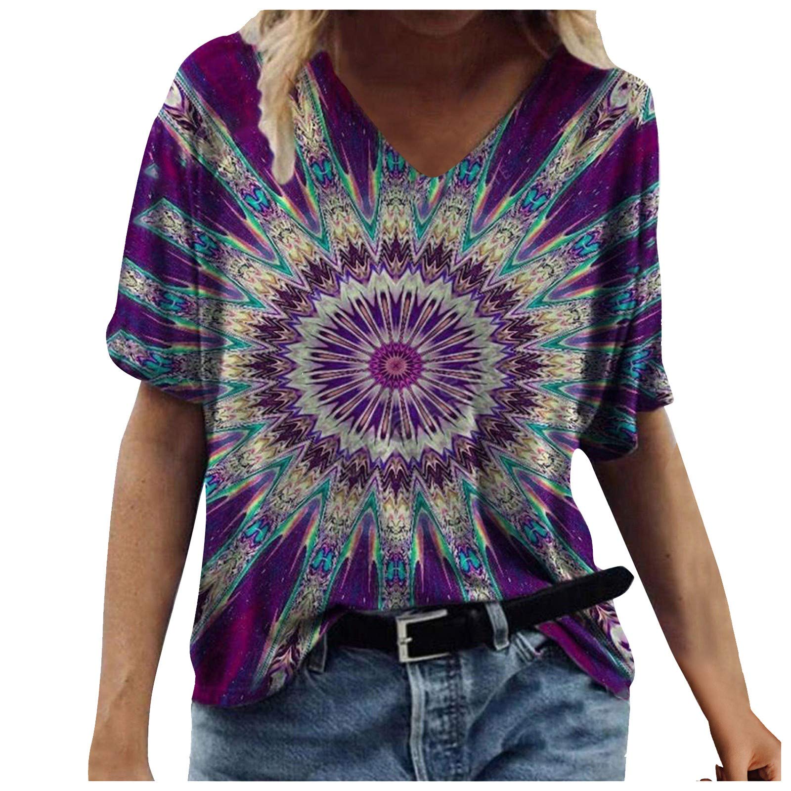 Women's Summer T-Shirt - Fashion V-Neck Short Sleeve Printed Casual Top for Women | Perfect for Beach Outings, Vacation Wear & Everyday Summer Style