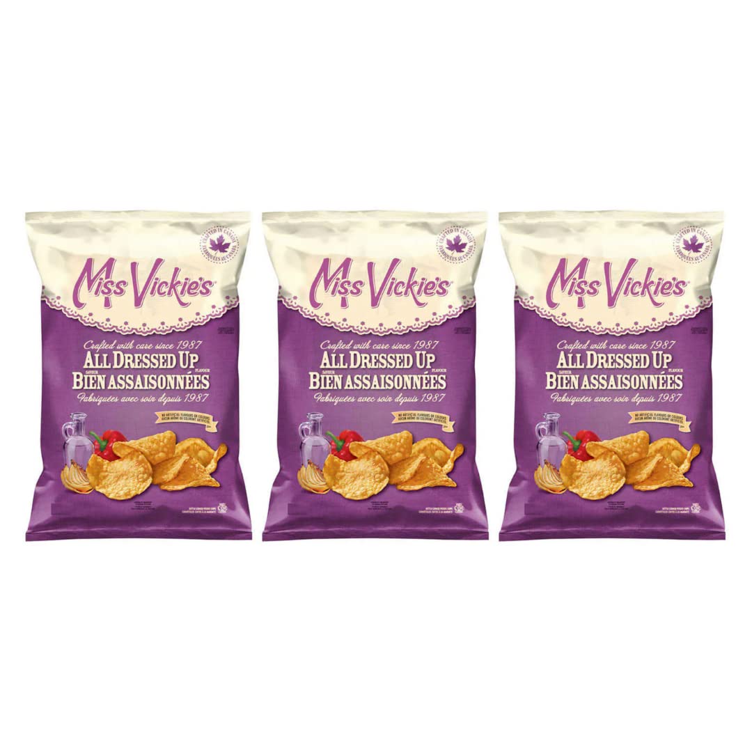 Miss Vickie's Kettle Cooked All Dressed Potato Chips - 7oz (Pack of 3) | Gluten Free, Cholesterol Free Canadian Snack | Perfect for Parties, Road Trips & Vending Machines | Shipped from USA