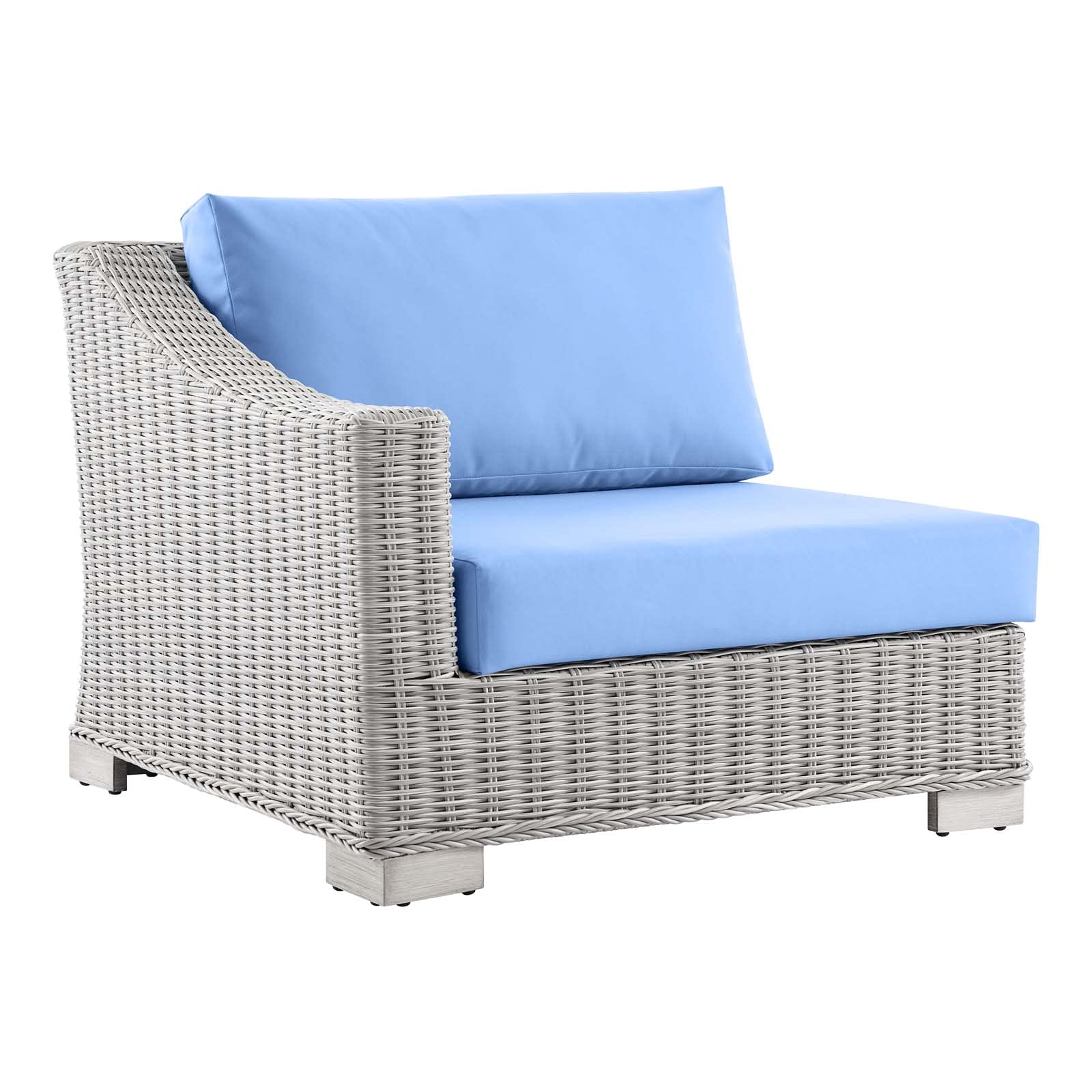 Modern Grey Light Blue Rattan Wicker Sofa Corner Chair for Outdoor Patio, Balcony, Cafe & Bistro Relaxation