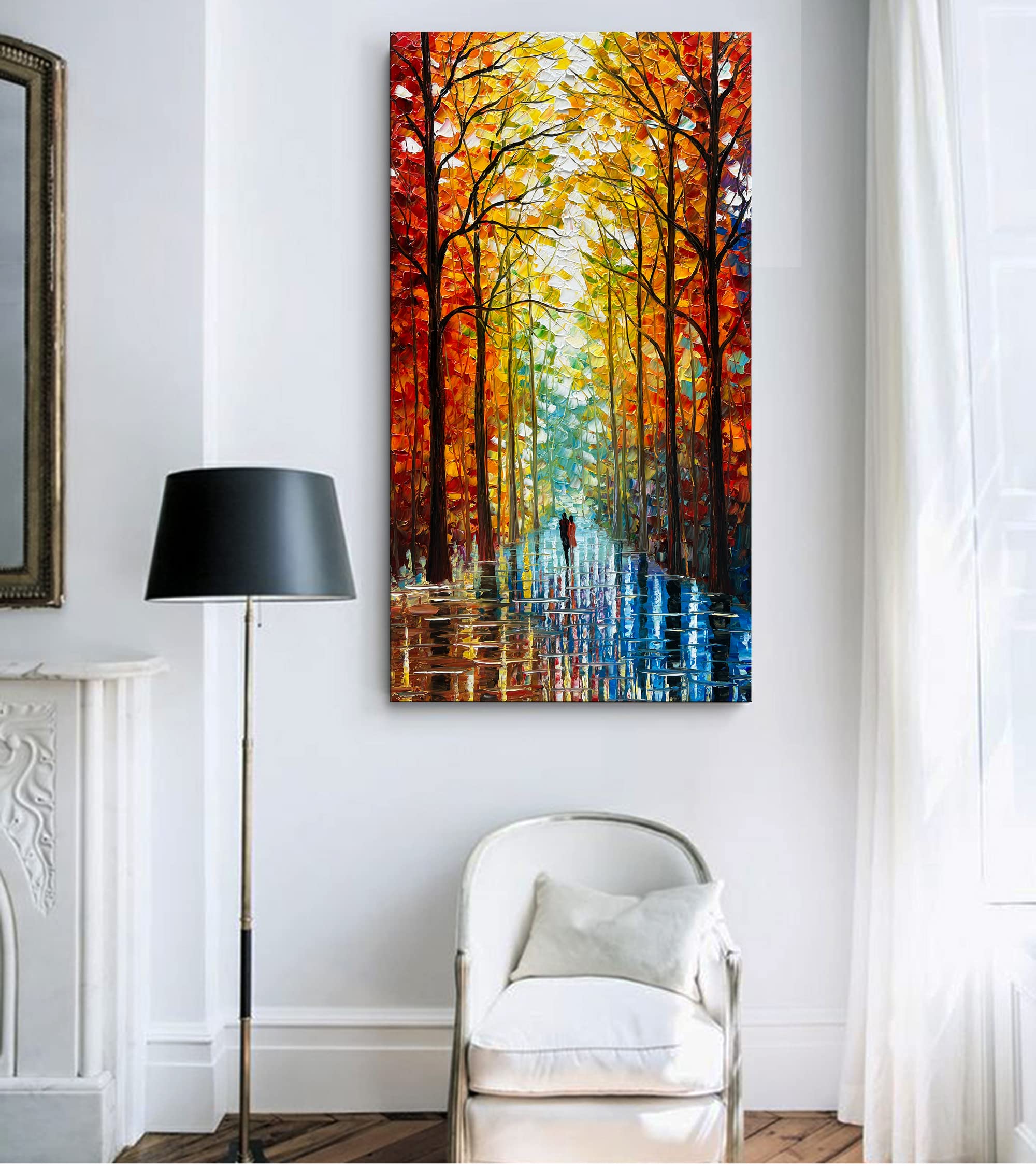 Hand-Painted Romantic Landscape Oil Painting - Large Abstract Vertical Wall Art for Home Decor 48x24 Inch - Perfect for Living Room, Bedroom & Office Wall Decoration