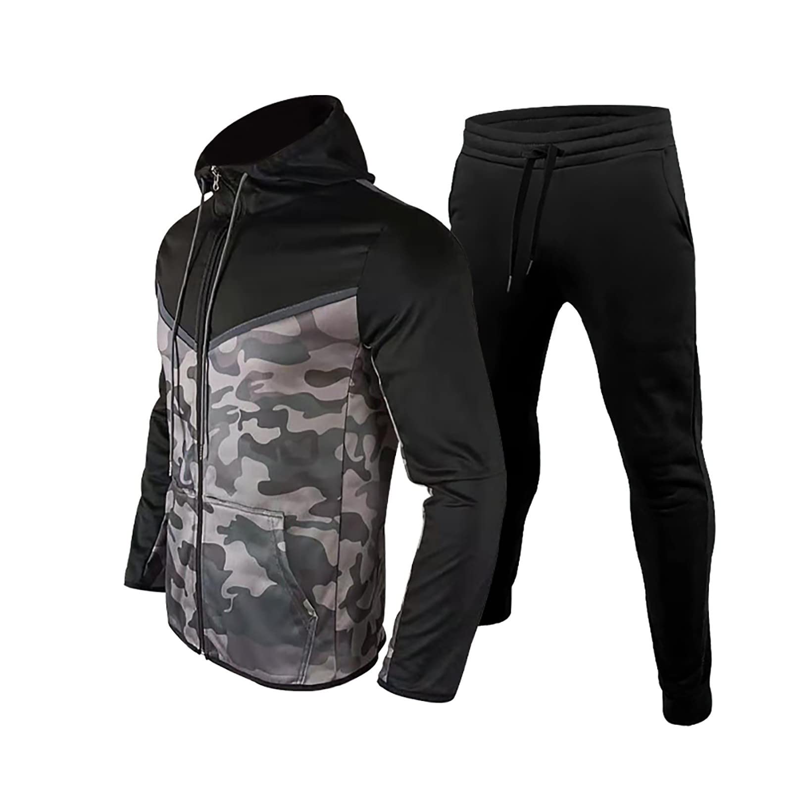 Blandoom Fossean Men's Tracksuit Set - Hooded Zip-Up Jacket & Jogger Pants with Cuffed Ankle & Zip Pockets | Athletic Activewear for Running, Gym Workouts & Casual Streetwear