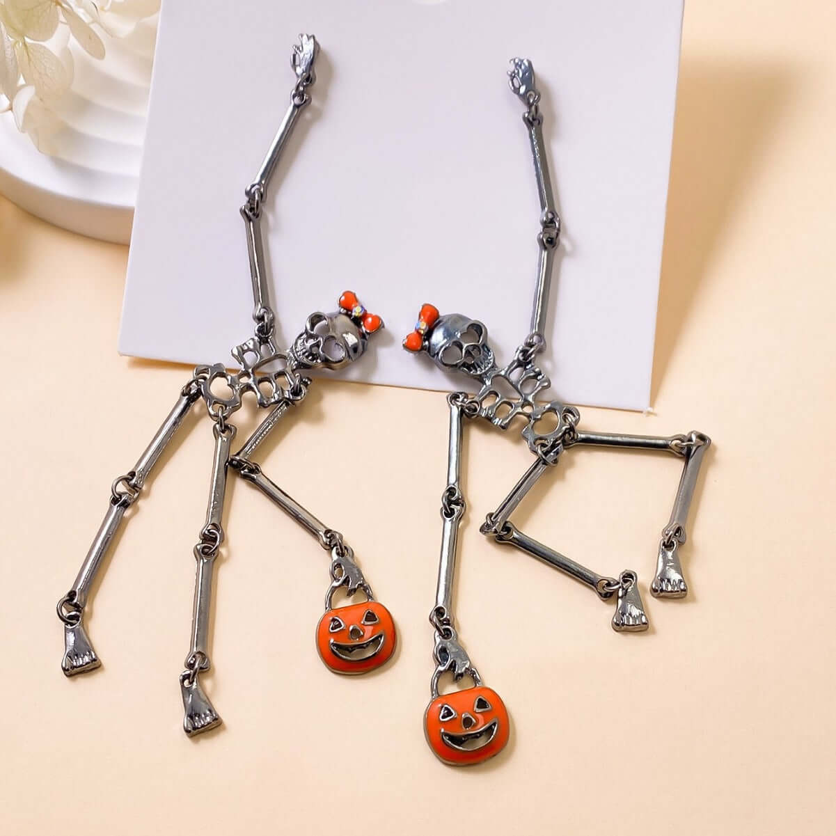 Halloween Wicked Death Skeleton Grunge Drop Earrings - Gothic Punk Jewelry for Women | Perfect for Halloween Parties, Cosplay & Alternative Fashion (Style 0728E)