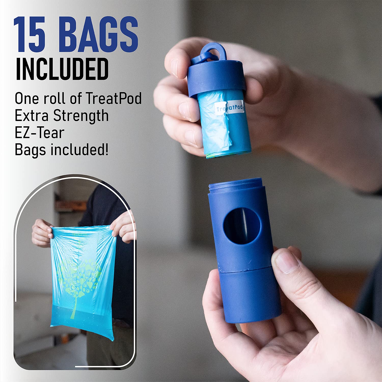 2-in-1 Dog Leash Treat Pouch & Waste Bag Dispenser with 15 Eco-Friendly Poop Bags - Hands-Free Dog Walking Accessory for Outdoor Adventures, Park Visits & Daily Walks (Navy Blue)