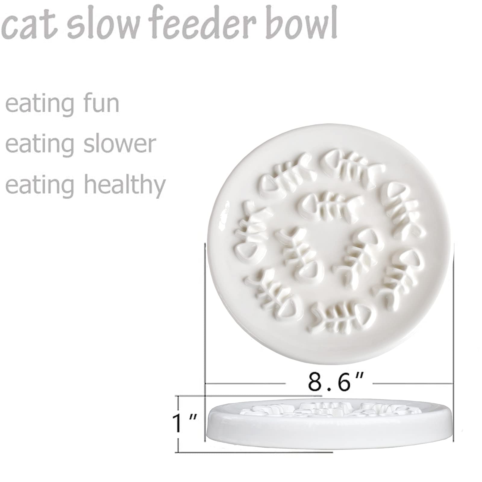 Ceramic Slow Feeder Cat Bowl - Interactive Puzzle Design for Healthy Eating, Bloat Prevention - Fun Feeding Solution for Cats & Small Dogs (Fish Bone Design) - Perfect for Mealtime Enrichment and Portion Control