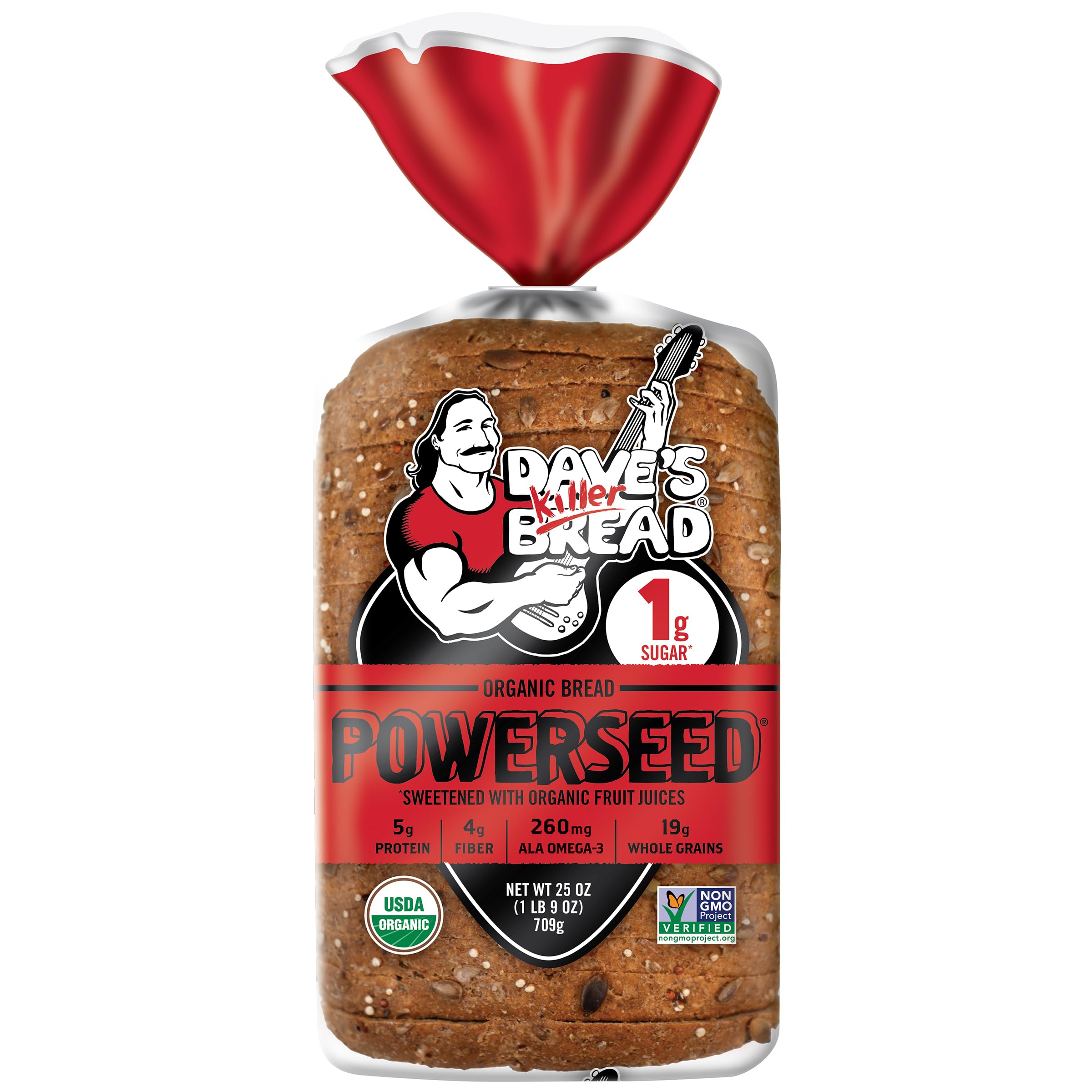 Dave's Killer Bread Powerseed Organic Bread - Seeded, 1g Sugar per Slice, 25oz Loaf | High Protein, Whole Grain Healthy Bread for Sandwiches, Toast & Breakfast