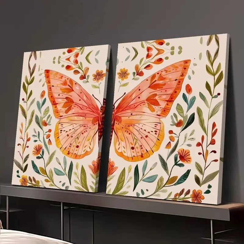 2pcs Butterfly and Flower Canvas Wall Art - 50x75cm Framed Print, High Quality Australian Made, Ready to Hang - Perfect for Living Room, Bedroom, and Office Decor