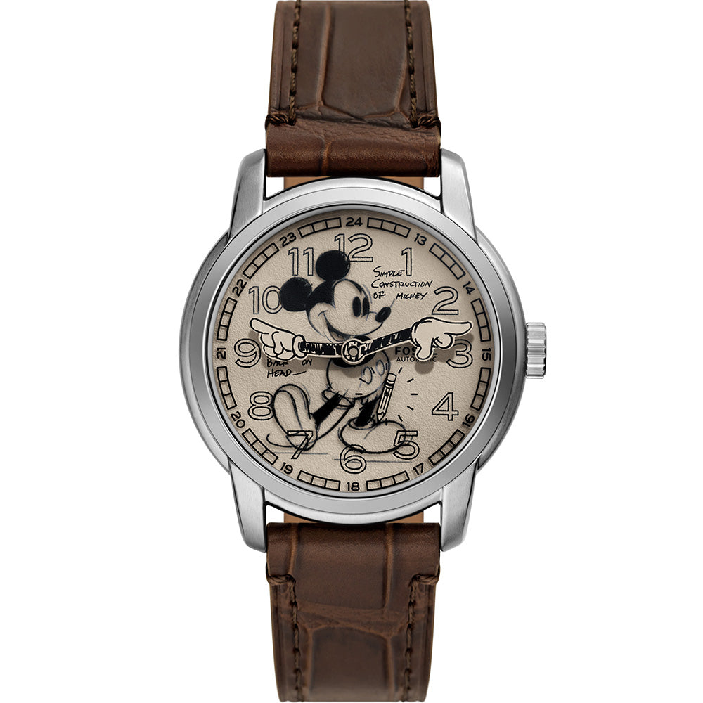Fossil LE1185 Sketchbook Mickey Heritage Automatic Watch - 100th Disney Anniversary Limited Edition - Perfect for Disney Fans, Collectors & Special Occasions