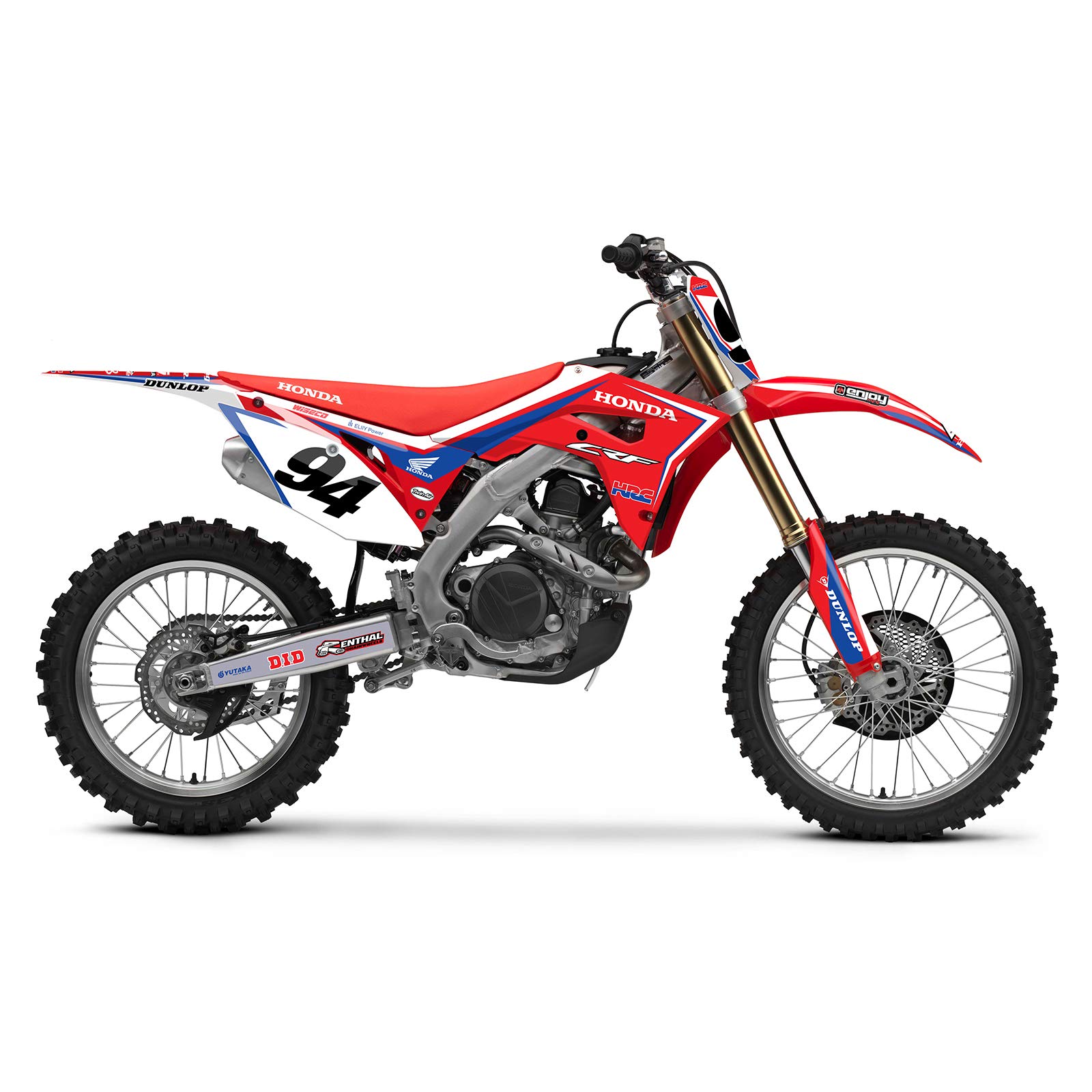 **2017-2019 Honda CRF 450 Graphics Kit & Custom Plates - MFG Design, CARGLASS HRC Style - Personalized Plate Options - Perfect for Off-Road Racing & Bike Customization**