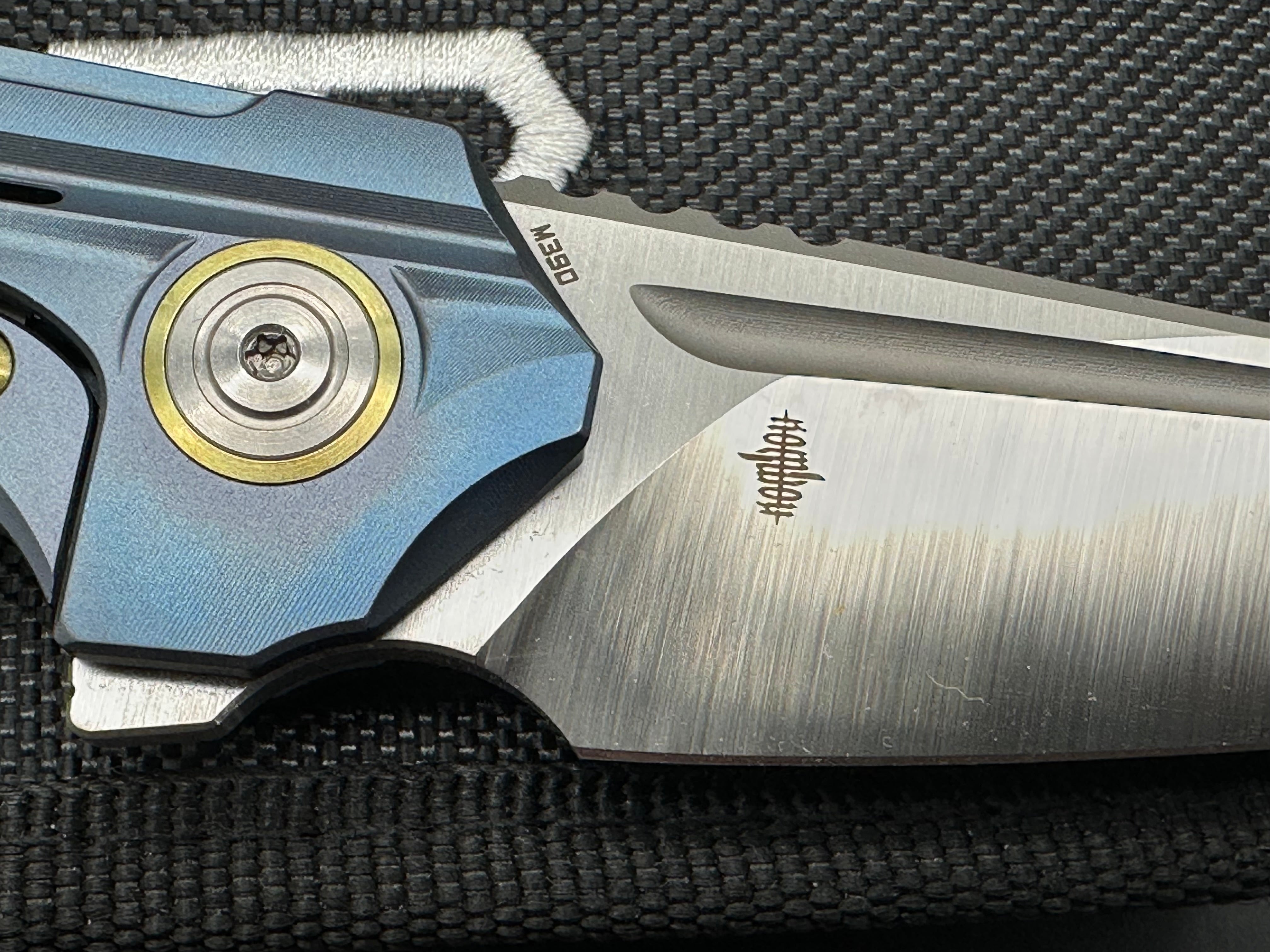 Bestech Kombou Vigil Folding Knife - Blue Titanium Handle, Gold Hardware, M390 Steel Blade, Drop Point, Satin Polish | EDC, Outdoor Survival, Camping, Hunting Gear