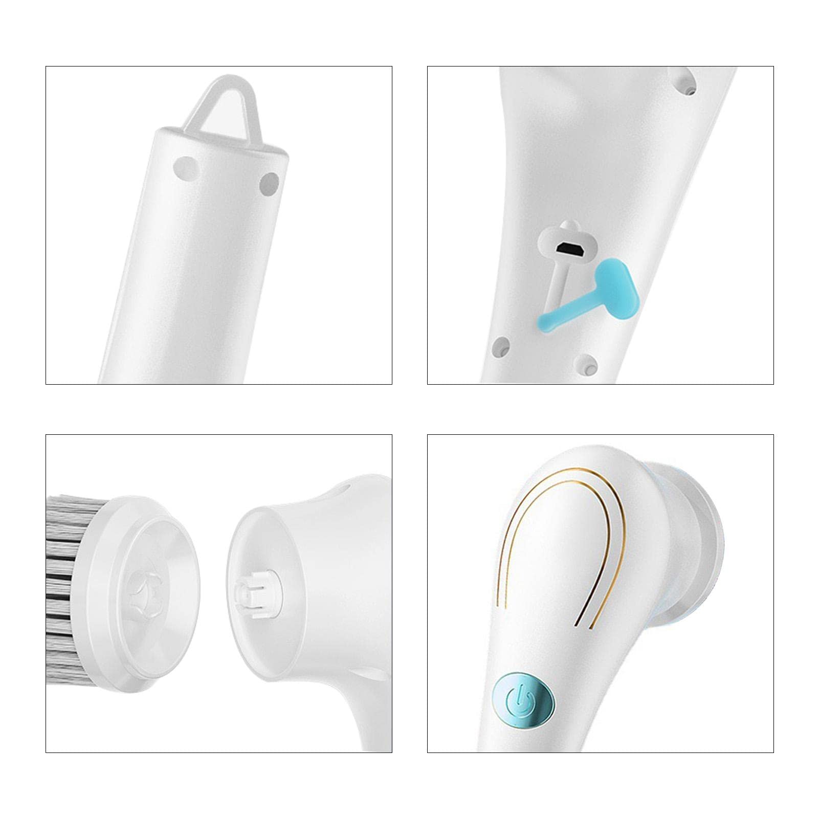 Rechargeable Electric Scrubber Brush with 5 Replaceable Heads - Powerful Cleaning Tool for Bathroom Tiles, Kitchen Sinks, Bathtubs & Floors - Ideal for Deep Cleaning Stubborn Grime & Soap Scum in Households