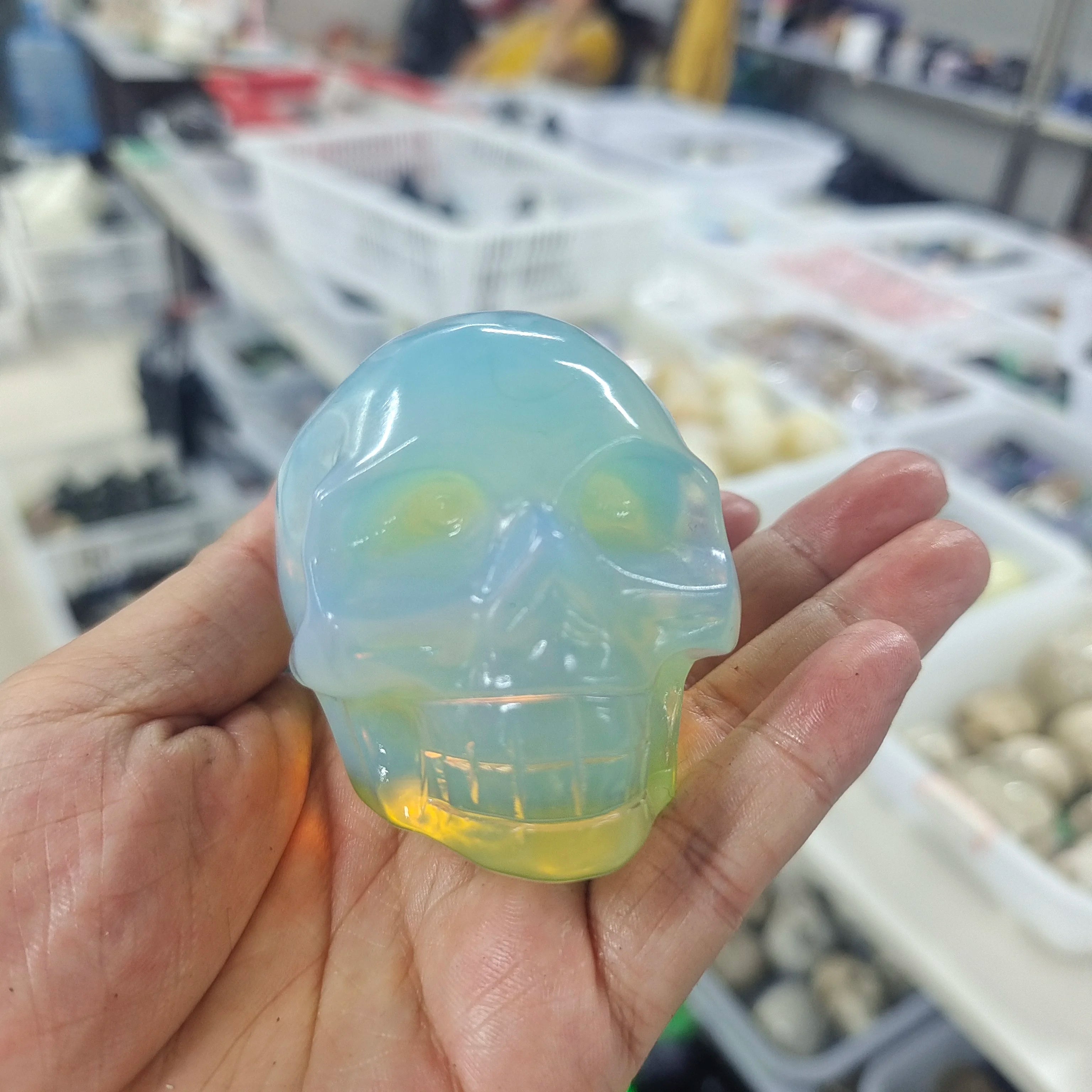 Natural Gemstone Skull Head Statue - Hand Carved Healing Crystal for Reiki, Witchcraft & Meditation | Unique Home Decor, Spiritual Gift & Halloween Decoration