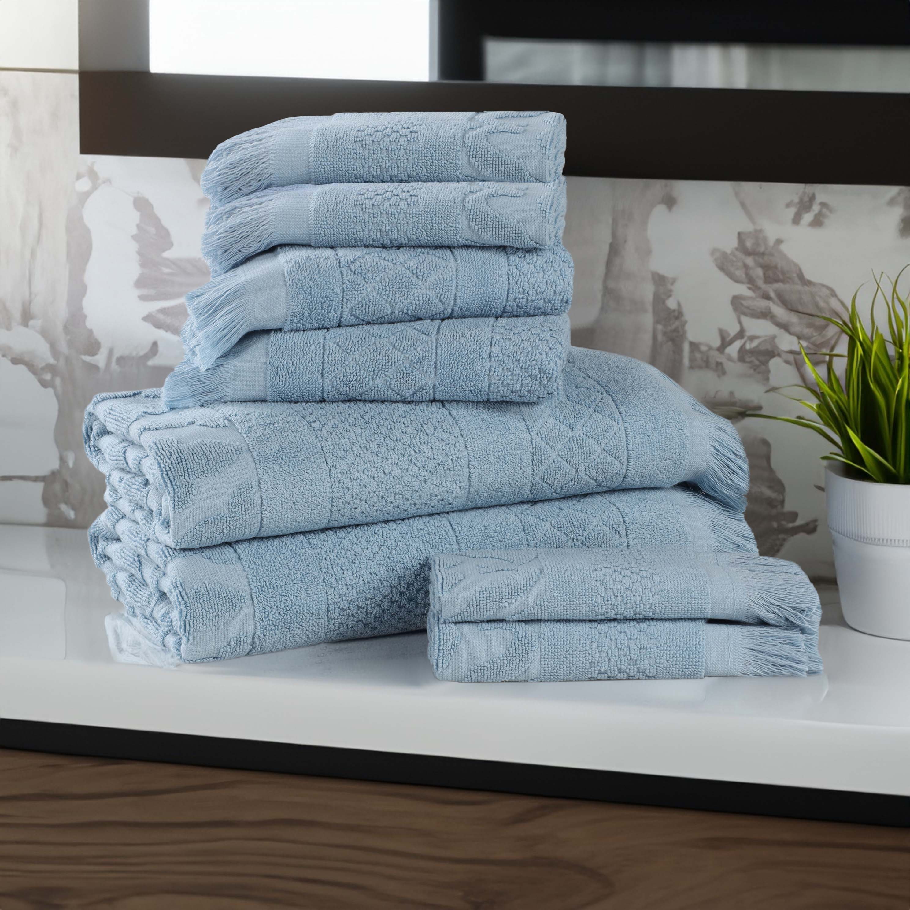 Premium 8-Piece Cotton Geometric Jacquard Towel Set - Ultra Soft, Absorbent & Plush - Perfect for Bathroom, Spa, and Guest Use