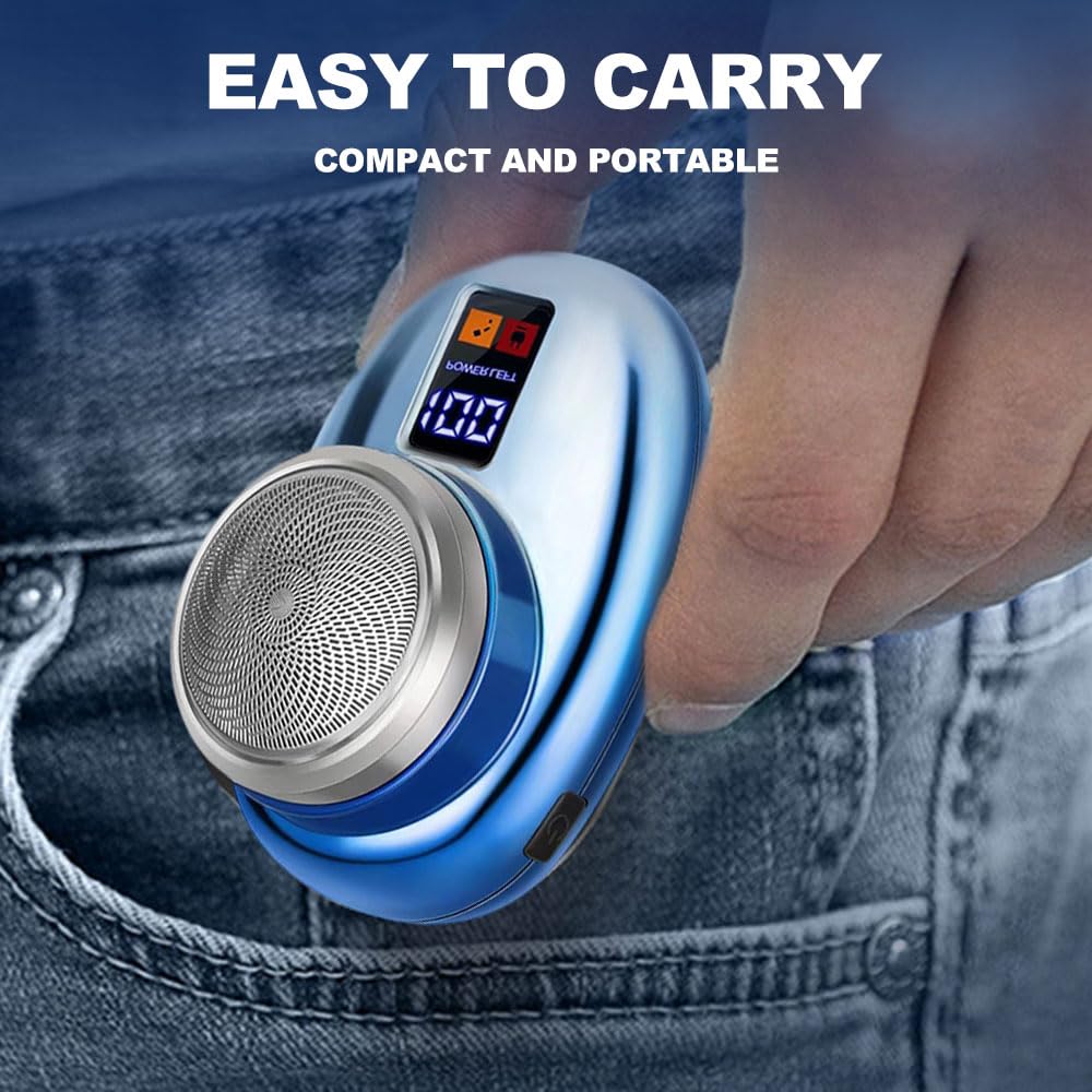 Upgrade Mini-Shave Portable Electric Shaver for Men - Rechargeable Travel Razor with Washable Design, Pocket Size for Face & Beard Trimming | Perfect for Business Trips, Gym Bags & On-The-Go Grooming (A_Blue)