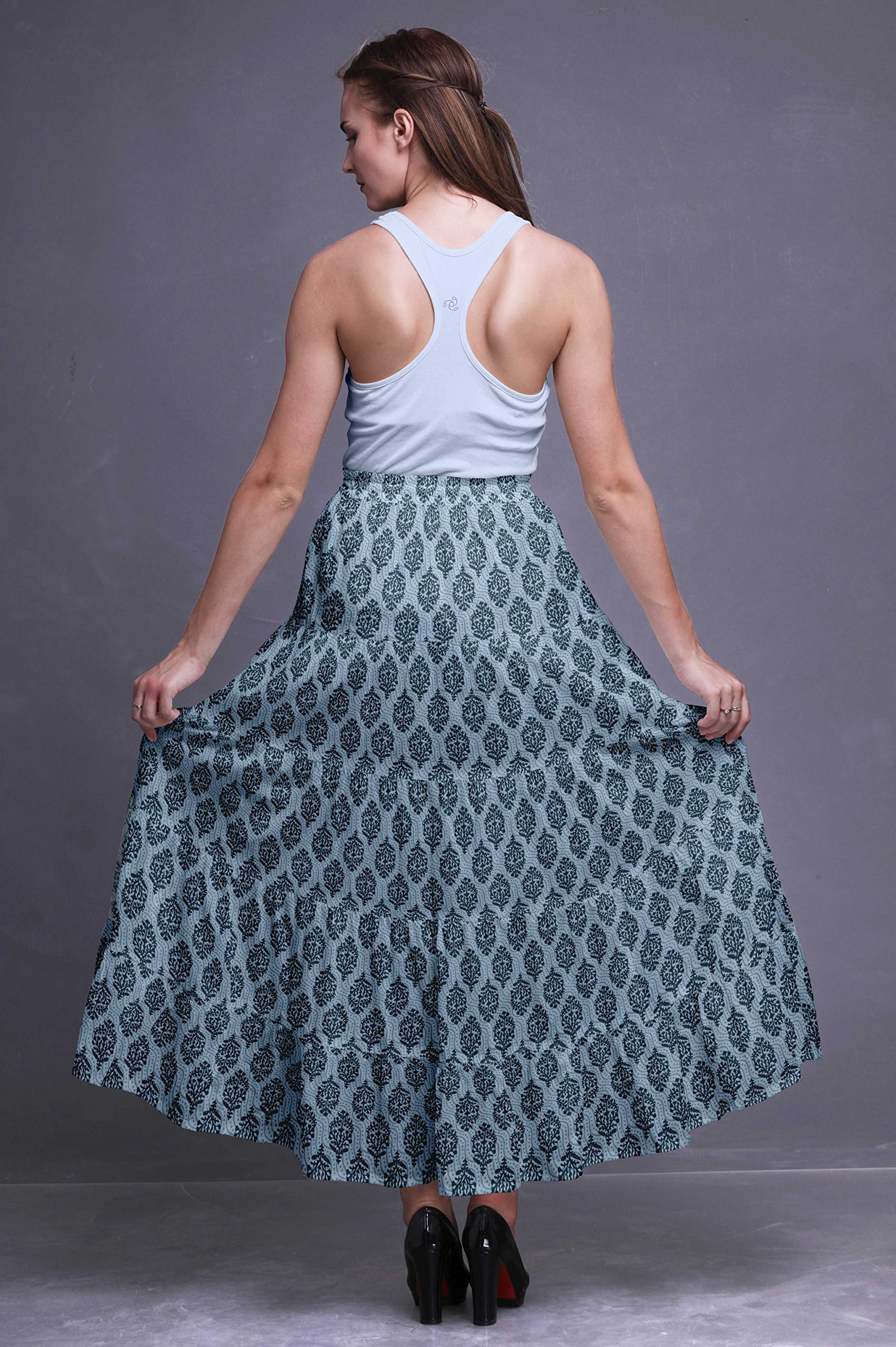 Bimba Printed Long 5-Tier Cotton Skirt for Women - Boho Maxi Skirt with Floral Design - Perfect for Beach, Vacation, and Summer Outfits
