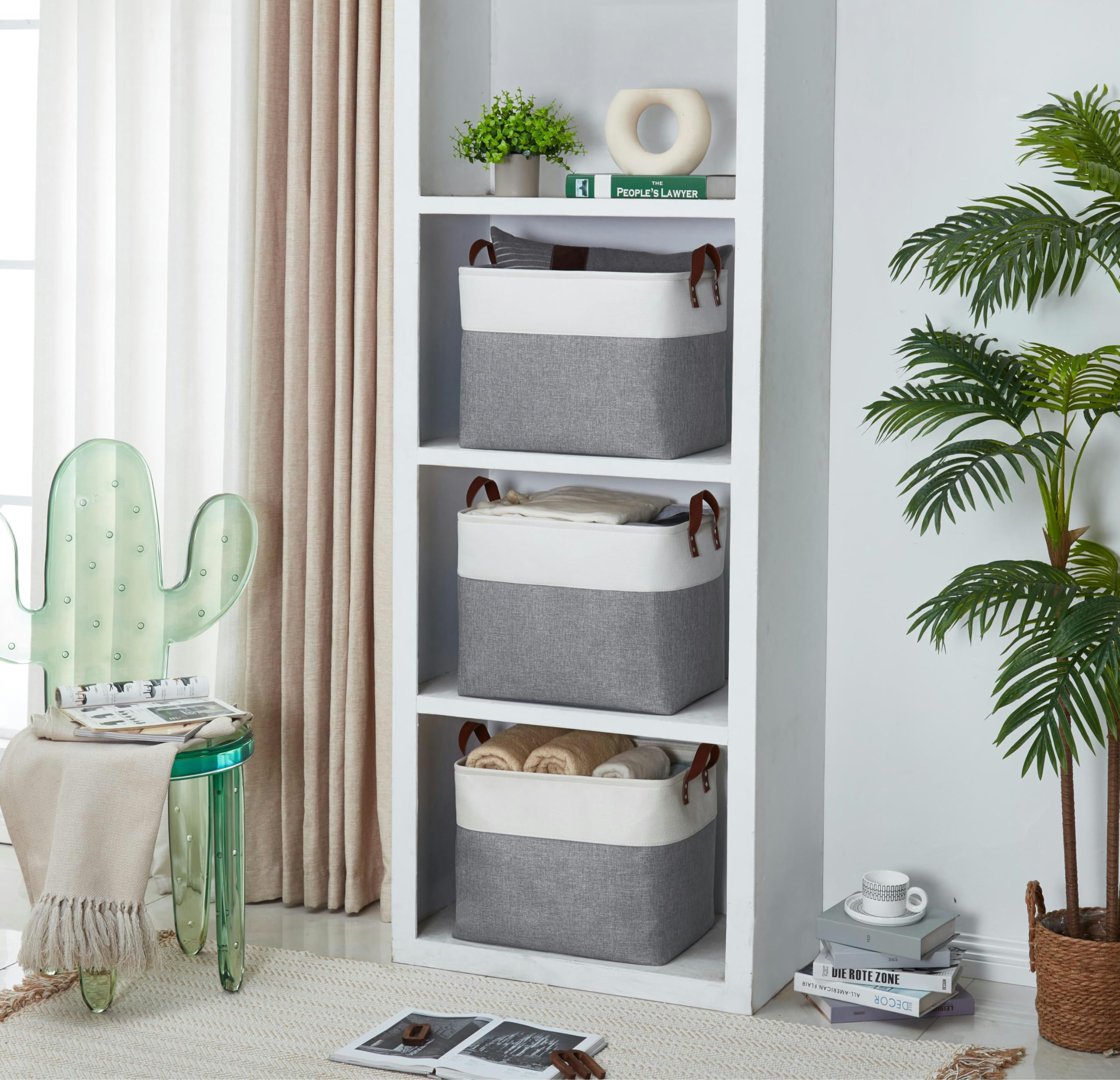 DECOMOMO XXL Fabric Storage Baskets (3-Pack) - Large Closet Organizer for Toys, Nursery & Laundry - Breathable Foldable Storage Bins in Slate Grey & White | Perfect for Home Organization & Kids Room Storage