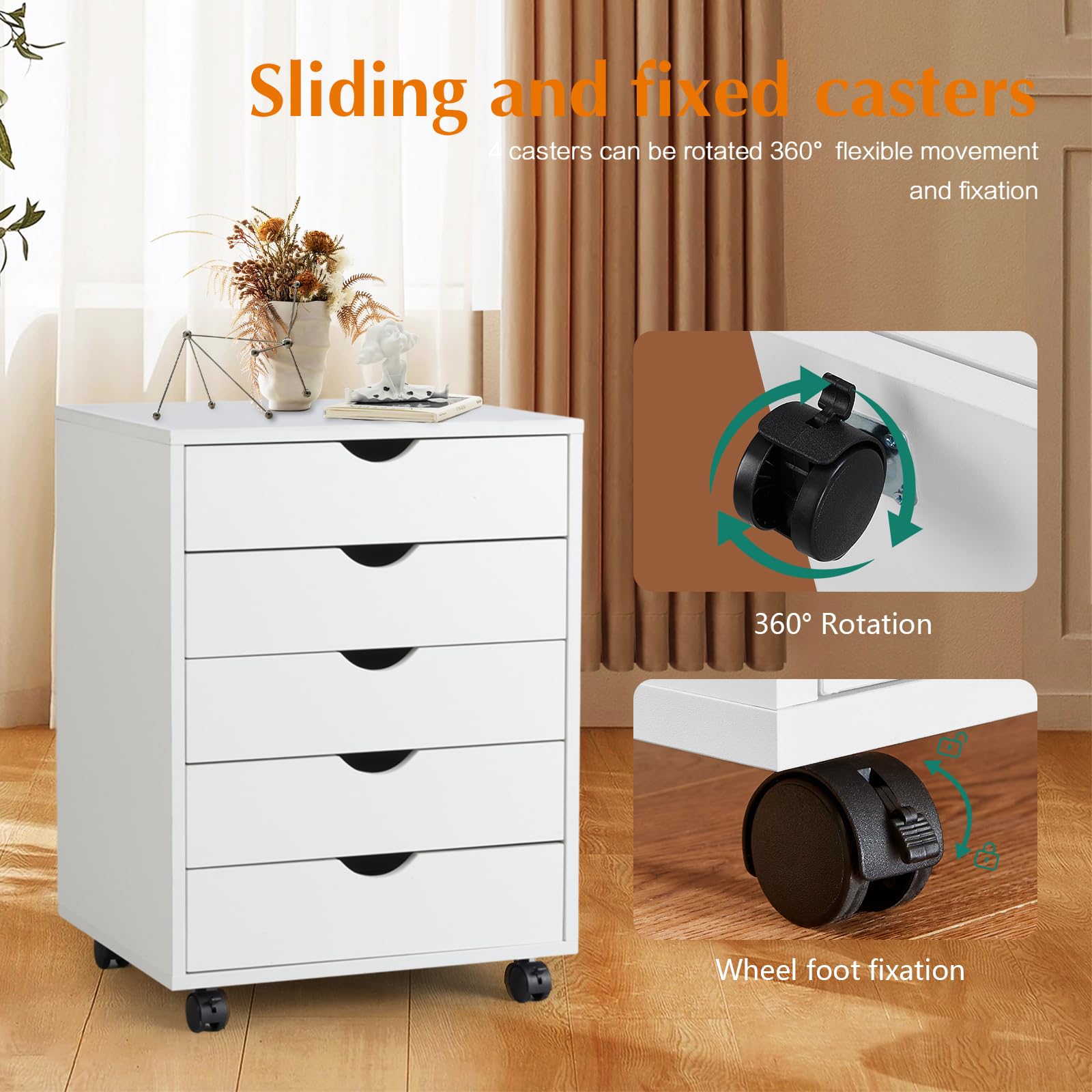 NEWBULIG 5-Tier Wooden Drawer Organizer - Mobile File Cabinet, Printer Stand & Storage Dresser for Home Office, Study - White | Space-Saving & Versatile for Small Spaces