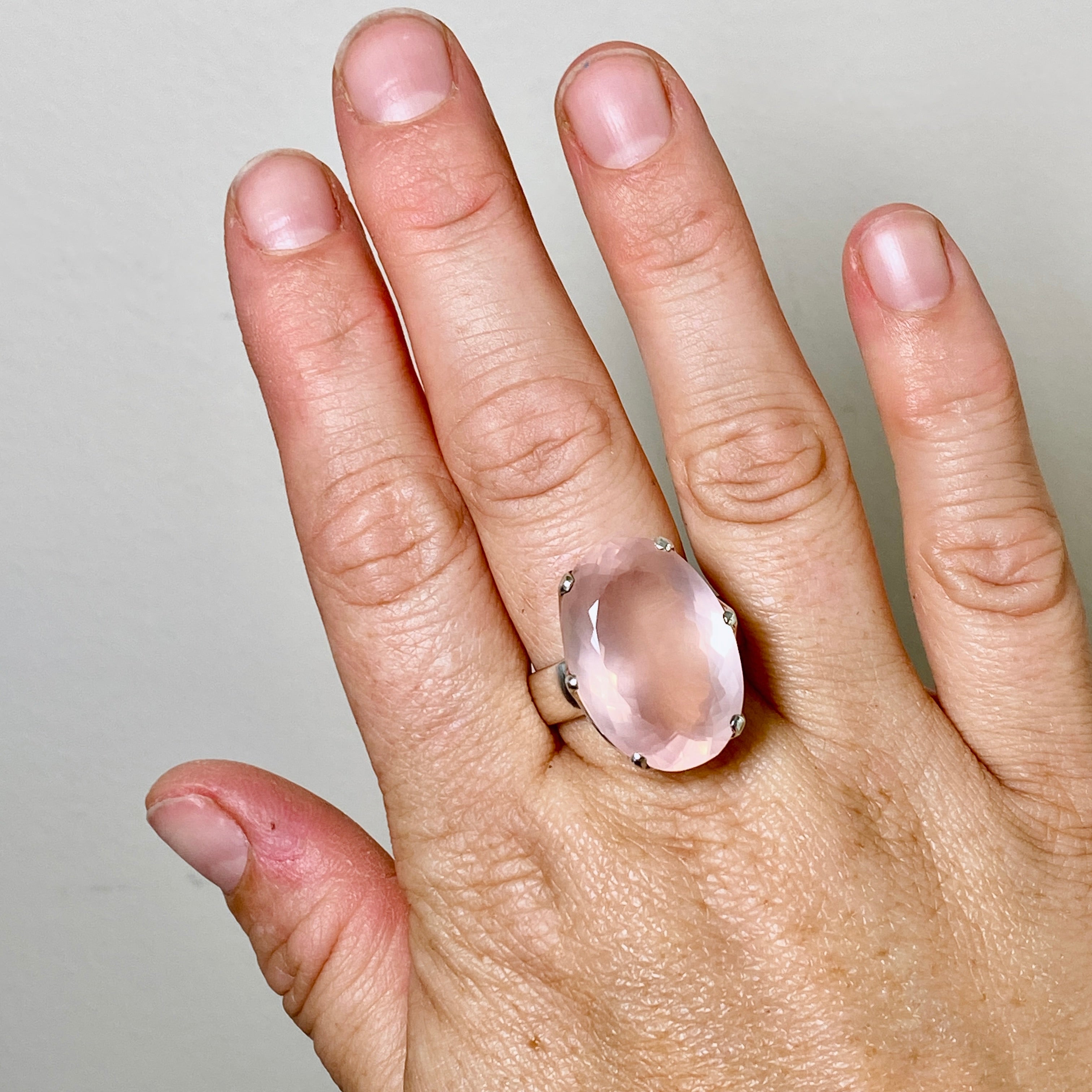 Rose Quartz Oval Faceted Ring Size 12 - Dainty Crystal Healing Jewelry for Women - Perfect for Meditation, Yoga & Spiritual Gifts