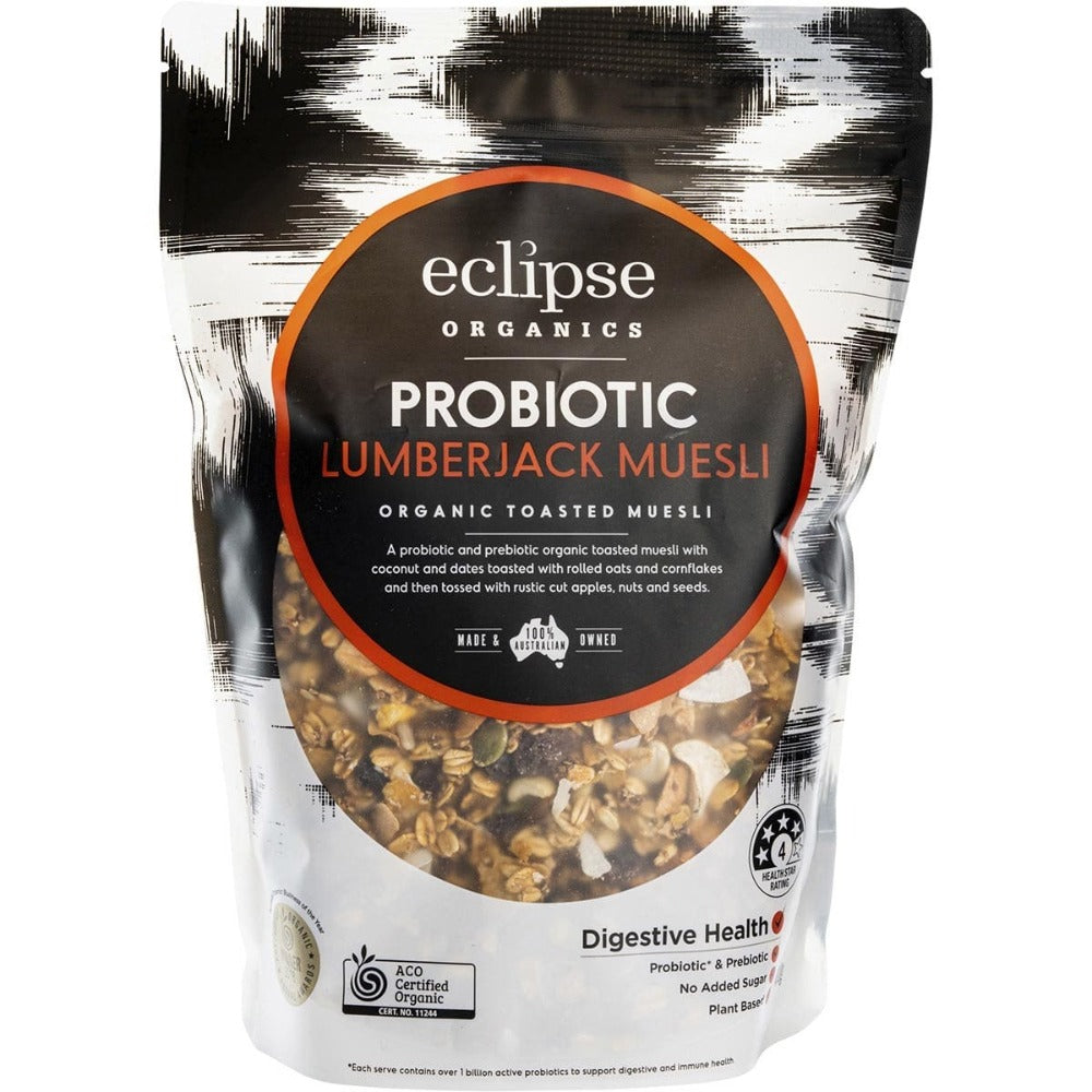 Organic Muesli Probiotic Lumberjack Cereal - ECLIPSE ORGANICS 410g | High Fiber Breakfast & Snack for Healthy Digestion | Perfect for Camping, Hiking & Active Lifestyles