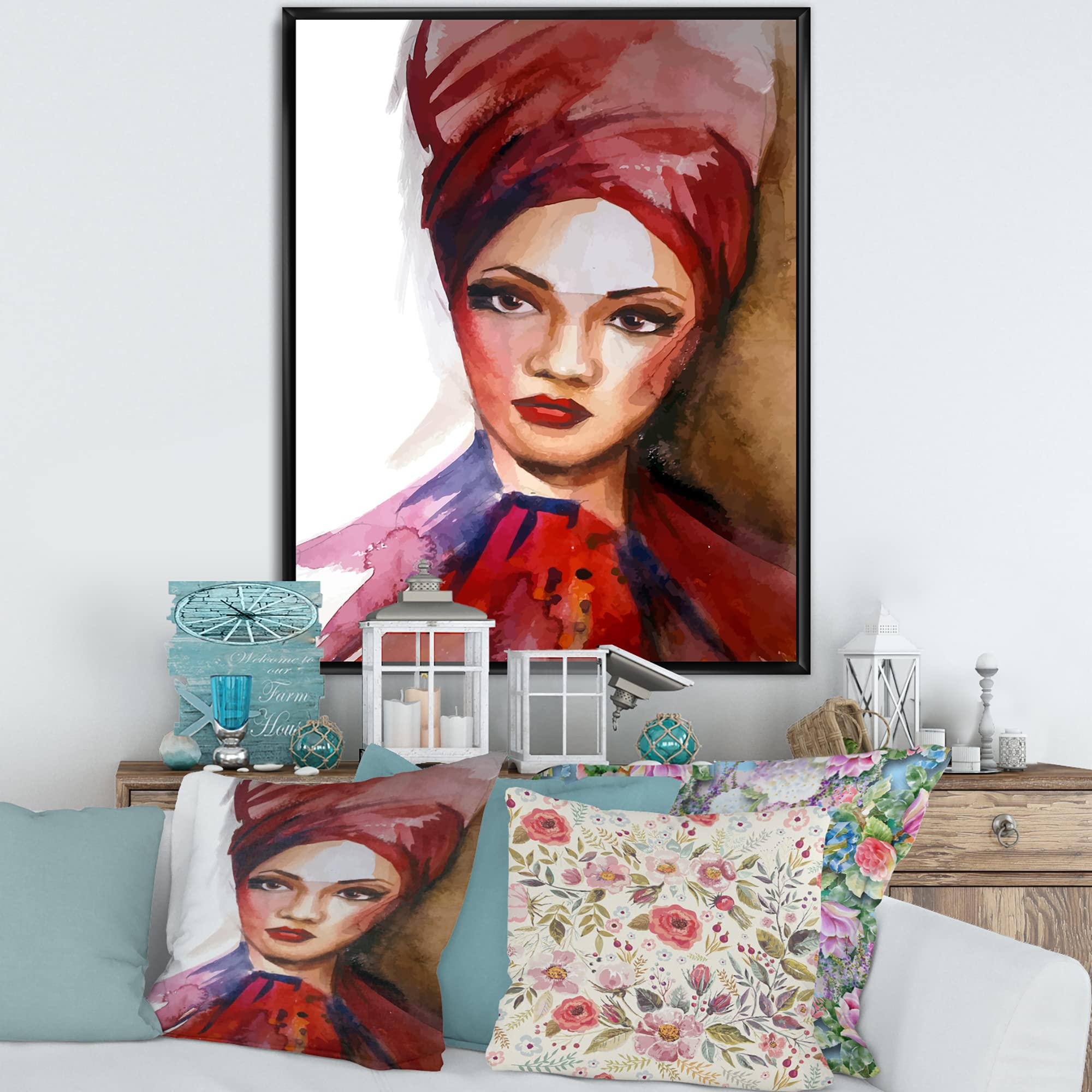 Modern Framed Canvas Wall Art Print - Portrait of Young African American Woman I - Perfect for Living Room, Bedroom & Office Decor