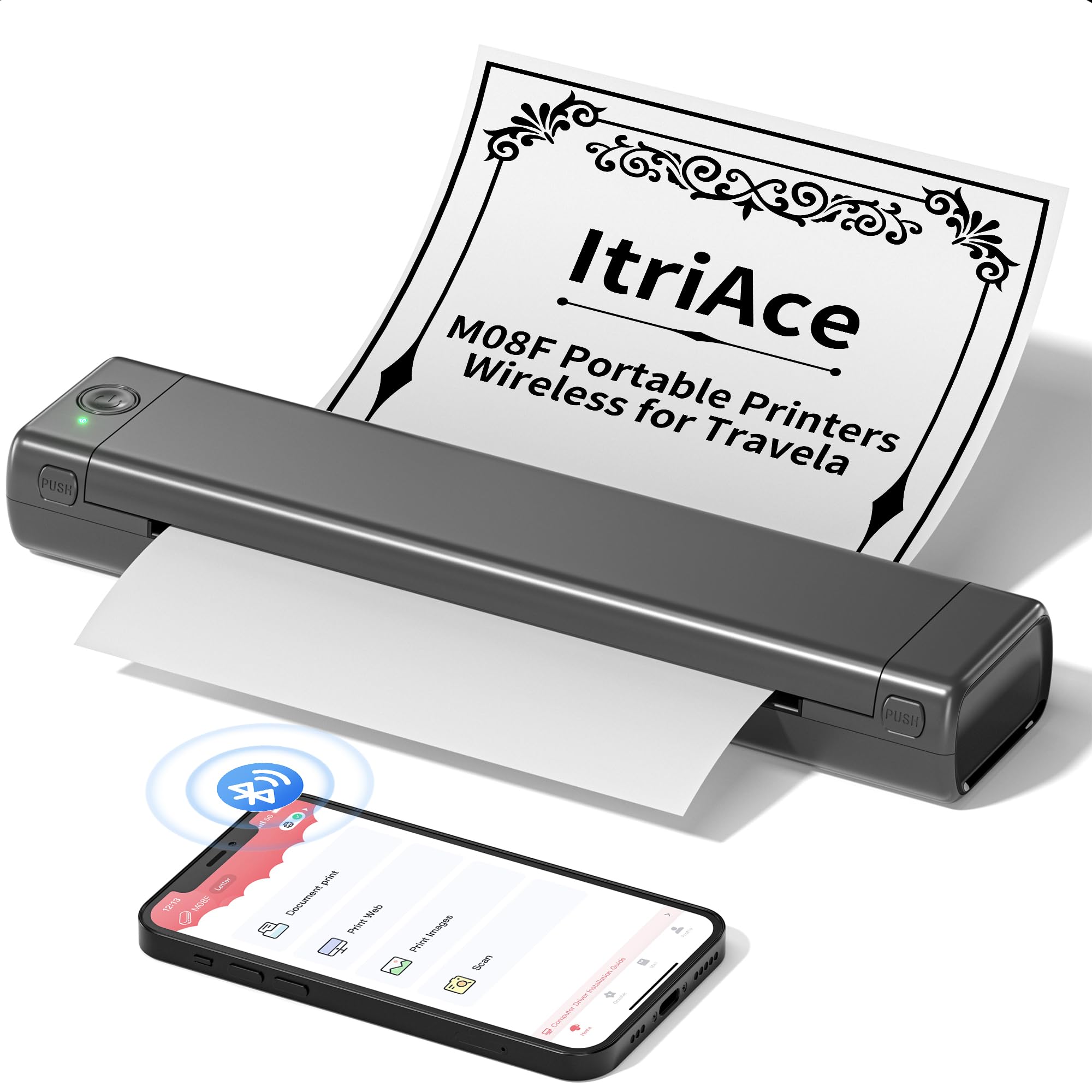 Wireless Portable Printer for Travel - M08F Inkless Thermal Printer, Supports 8.5
