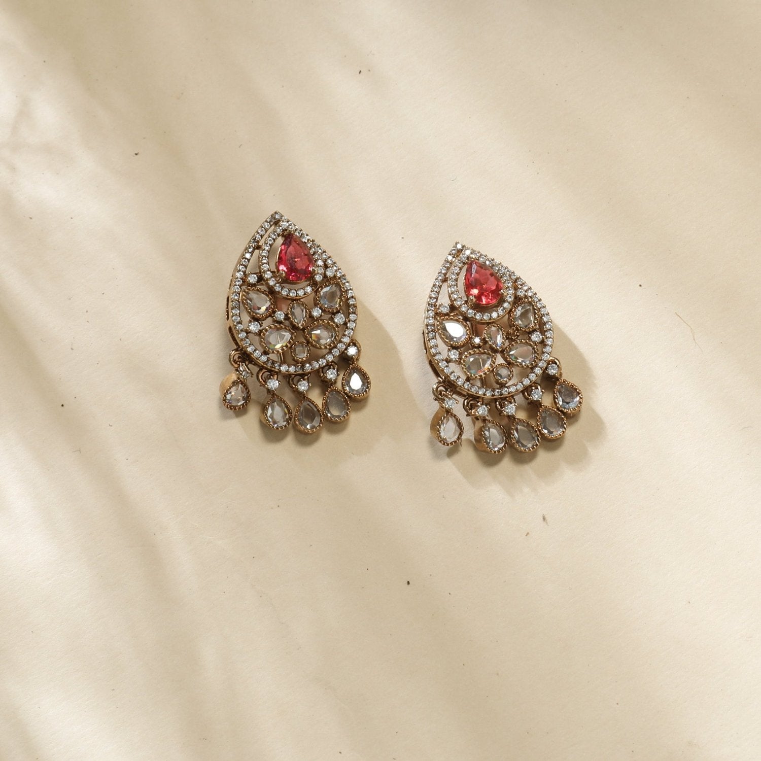 Delara Nakshtra CZ Red Stud Earrings for Women - Sparkling Cubic Zirconia Jewelry for Parties, Weddings & Special Occasions