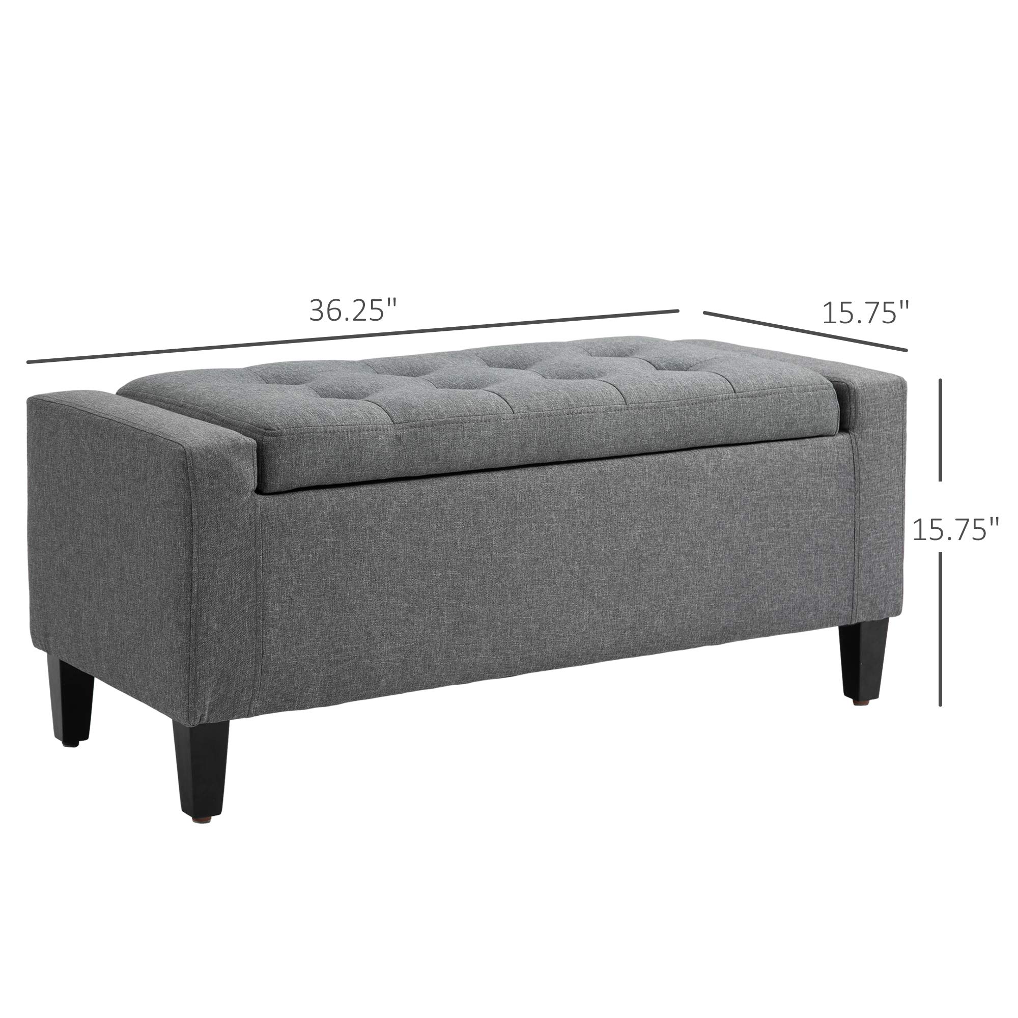 HOMCOM Gray Linen Upholstered Storage Ottoman Bench with Lift Top & Button Tufted Design - Perfect for Living Room, Bedroom & Entryway Organization